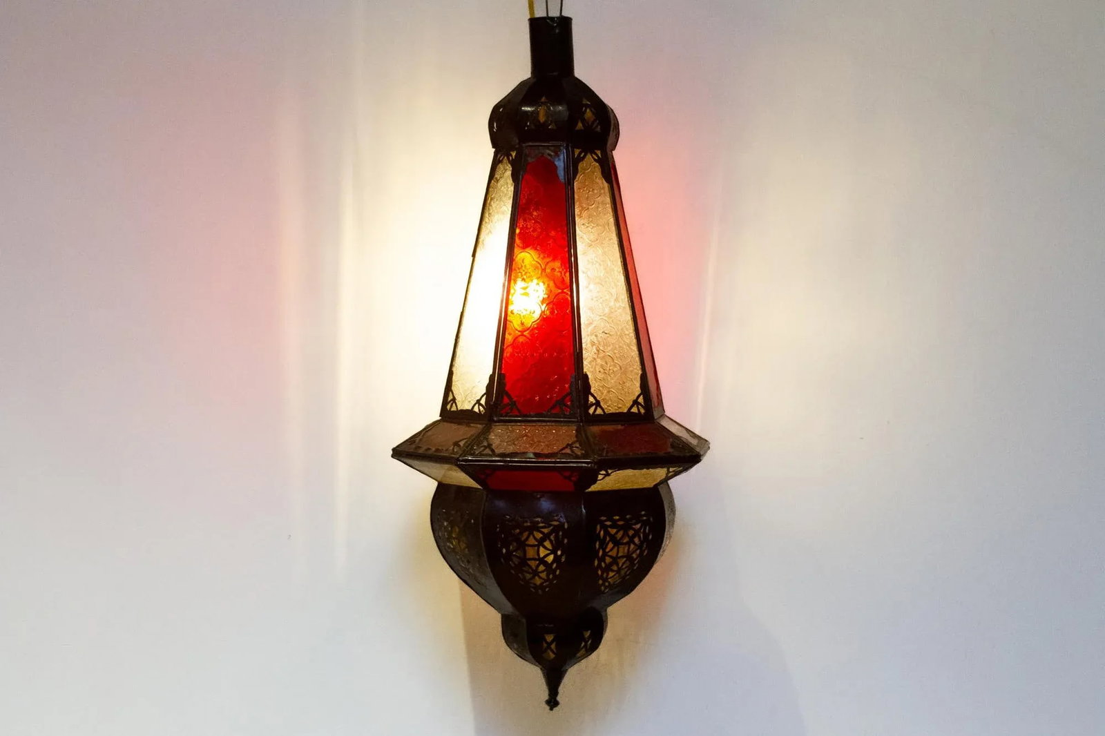 Red & White Moroccan Glass Lantern - 2