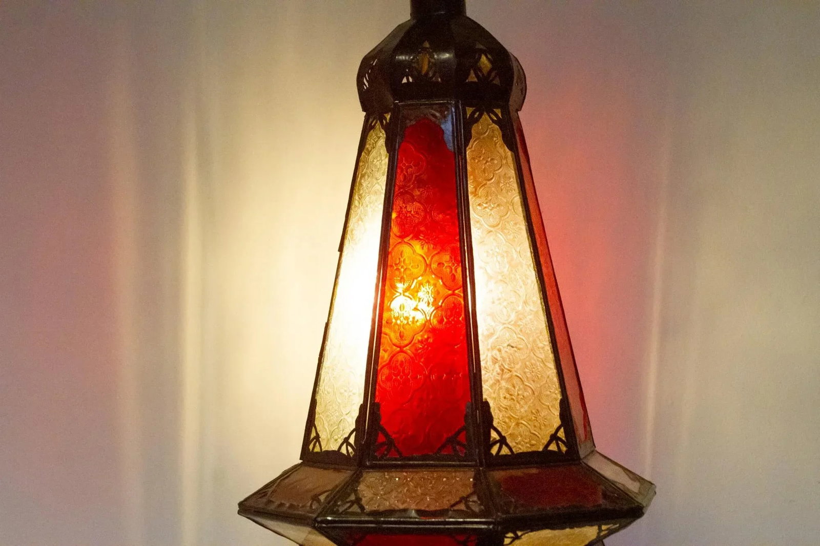 Red & White Moroccan Glass Lantern - 3