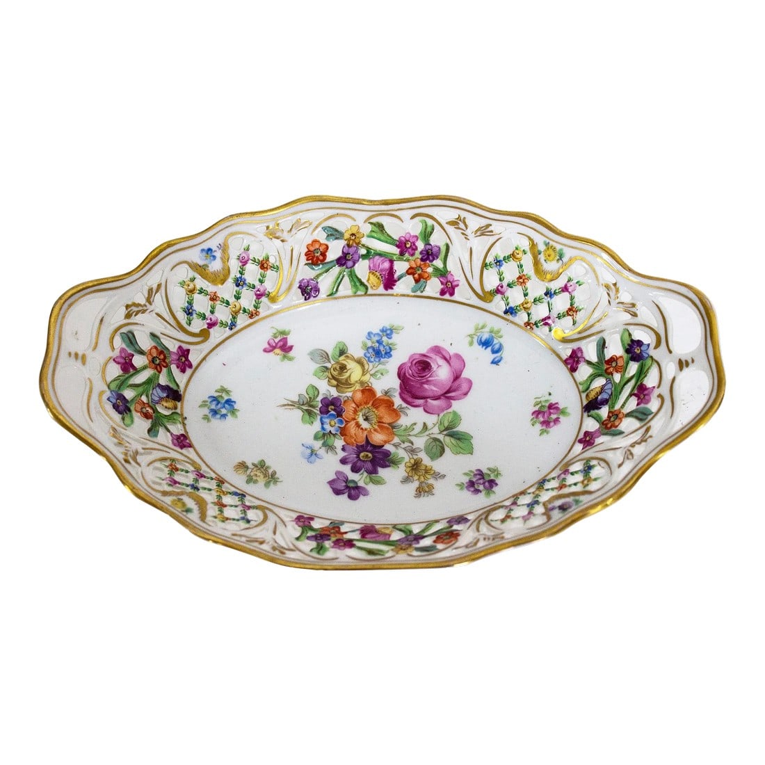 Schumann Bavaria Sch 55 Reticulated Oval Dish: Schumann Bavaria SCH 55 reticulated/pierced oval serving dish with handles. Condition: Alterations: Original Condition Unaltered Imperfections: Some Imperfections Condition Notes: NO imperfections 