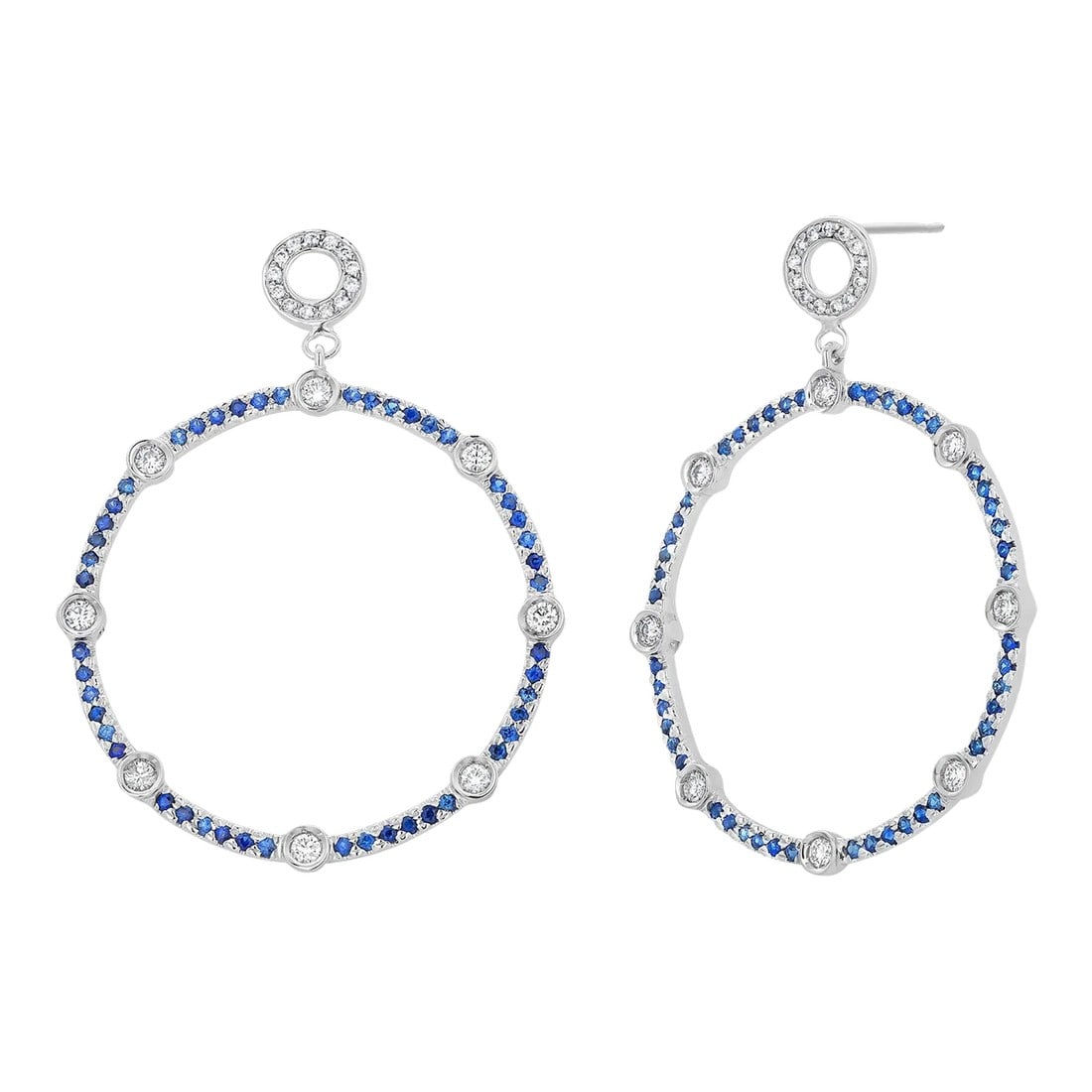 Large Circular Sapphire Diamond 3.75 Carats 14 Karat White Gold Earrings - 2 Pieces (1 of 10)