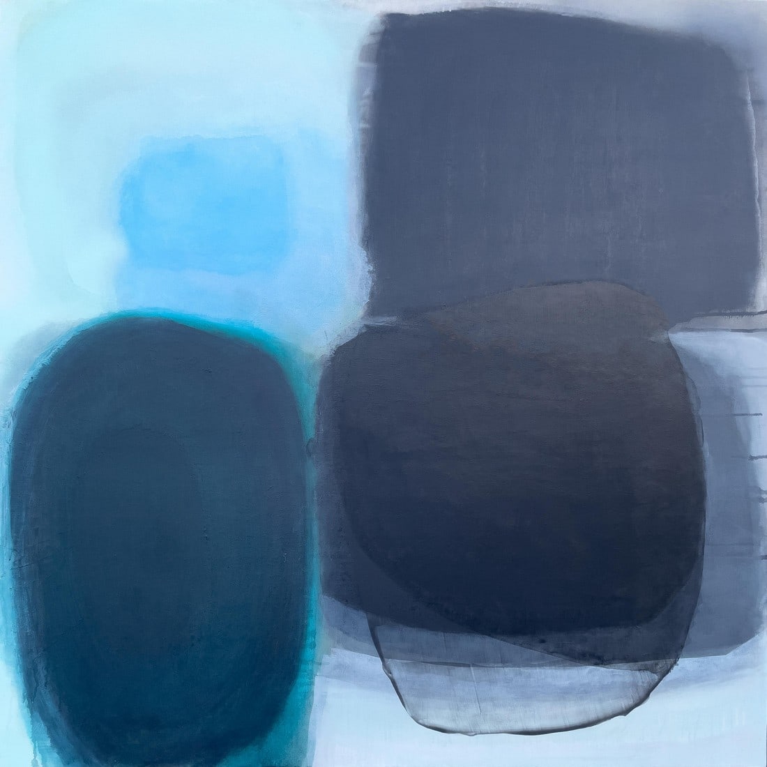 Lagoon (Wallflower Series) Turquoise Color Field Abstract Painting: Color has a profound effect on mood and sensory arousal. In the artist's Wallflower collection, composition takes a back seat, leaving the color experience of utmost importance. The Wallflower