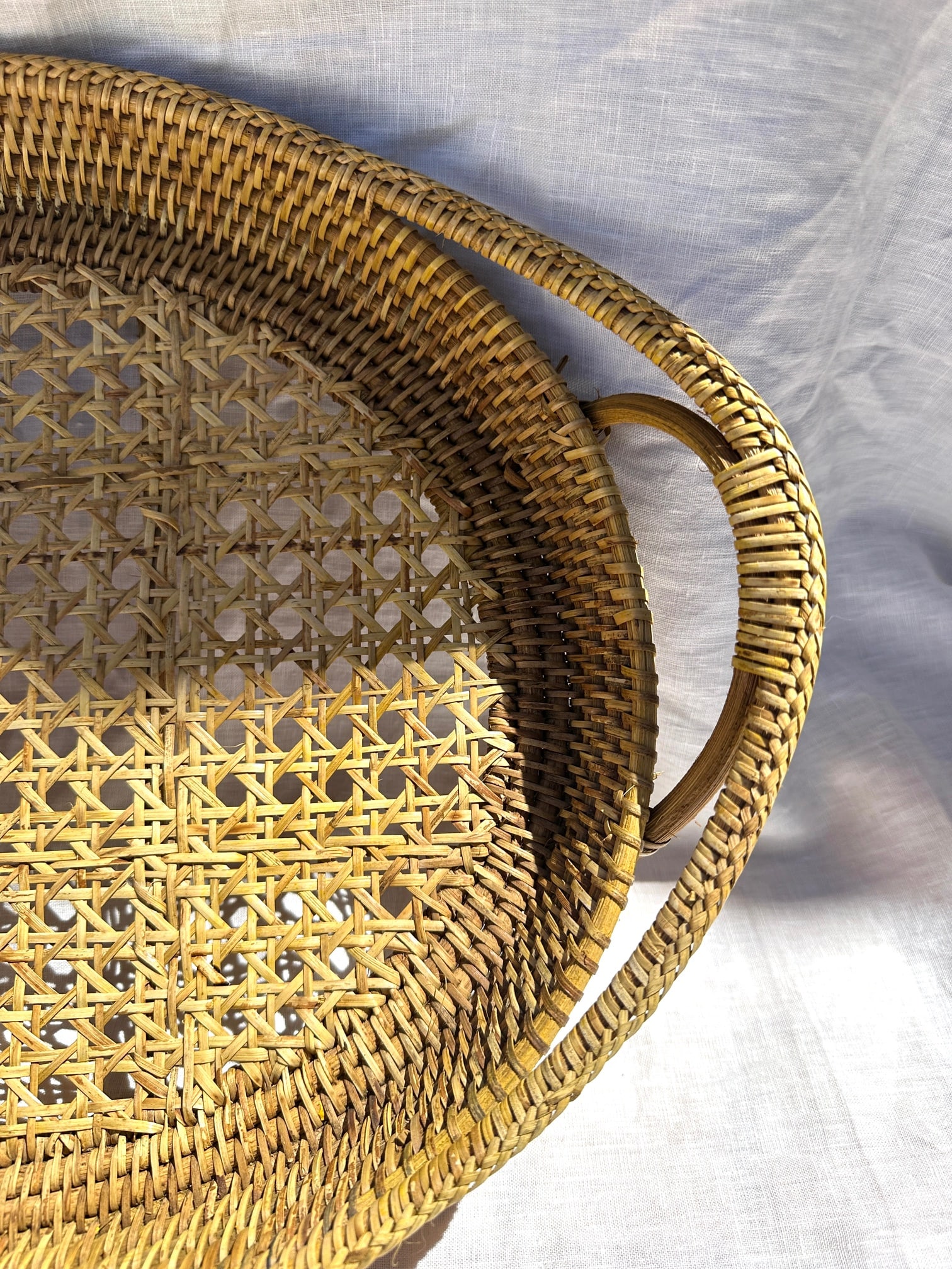 Vintage Cane/Rattan Oval Serving Tray - 4