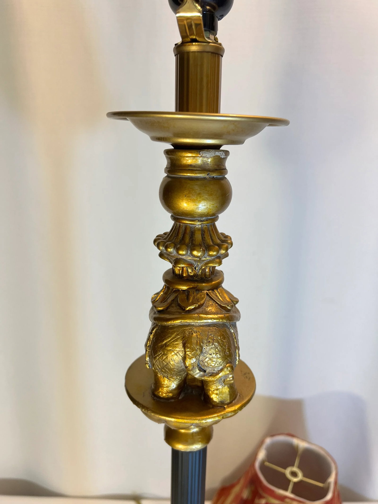 Vintage Regency Golden Elephant on Column Table Lamp With Beaded Shade - 8