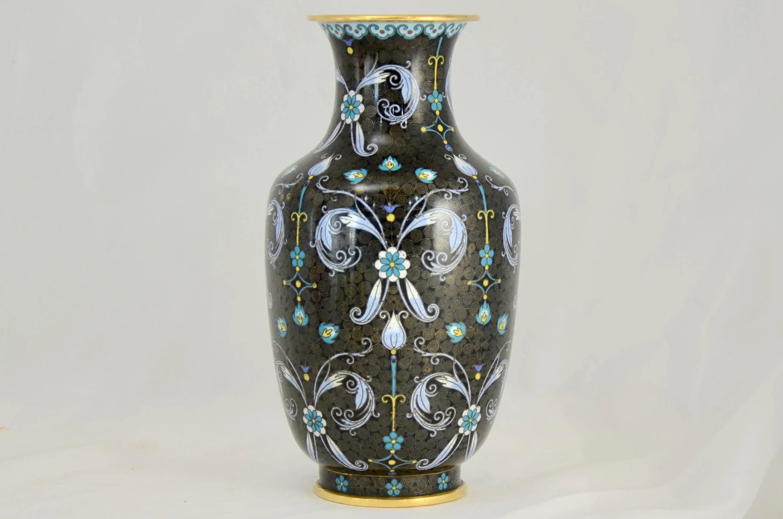 Aqua Floral Chinese Noir Cloisonné Vase - 3