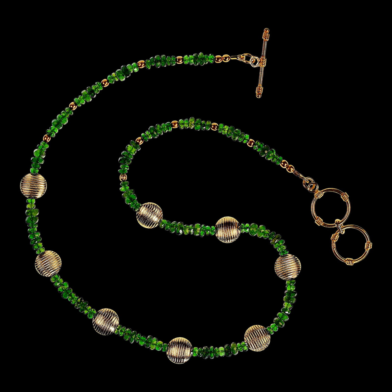 Green Chrome Diopside and Goldy Accents Necklace - 2