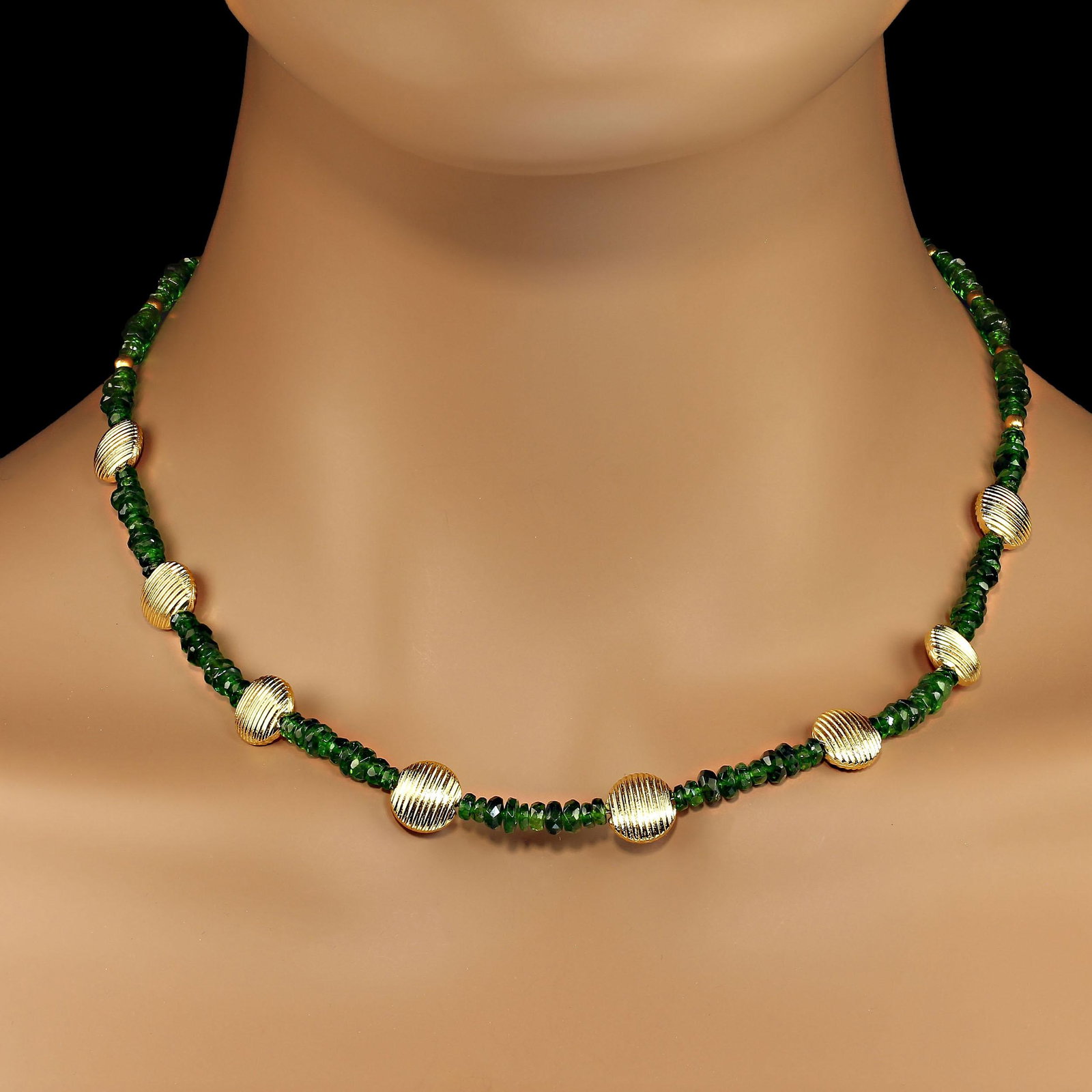 Green Chrome Diopside and Goldy Accents Necklace - 5