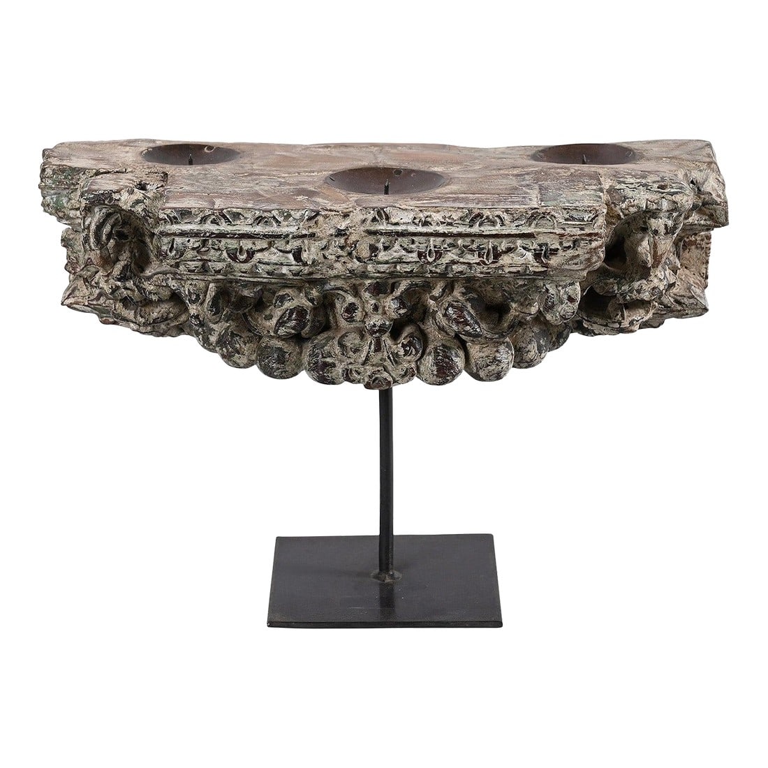 1930's Rustic Wooden Column Base Repurposed Ranch Style Candle Holder: Dimensions: 17" W X 8" D X 11" H This Antique Rustic Wooden Column Base Repurposed Ranch Style Candle Holder is a captivating blend of history and craftsmanship. With a width of 17 inches, this