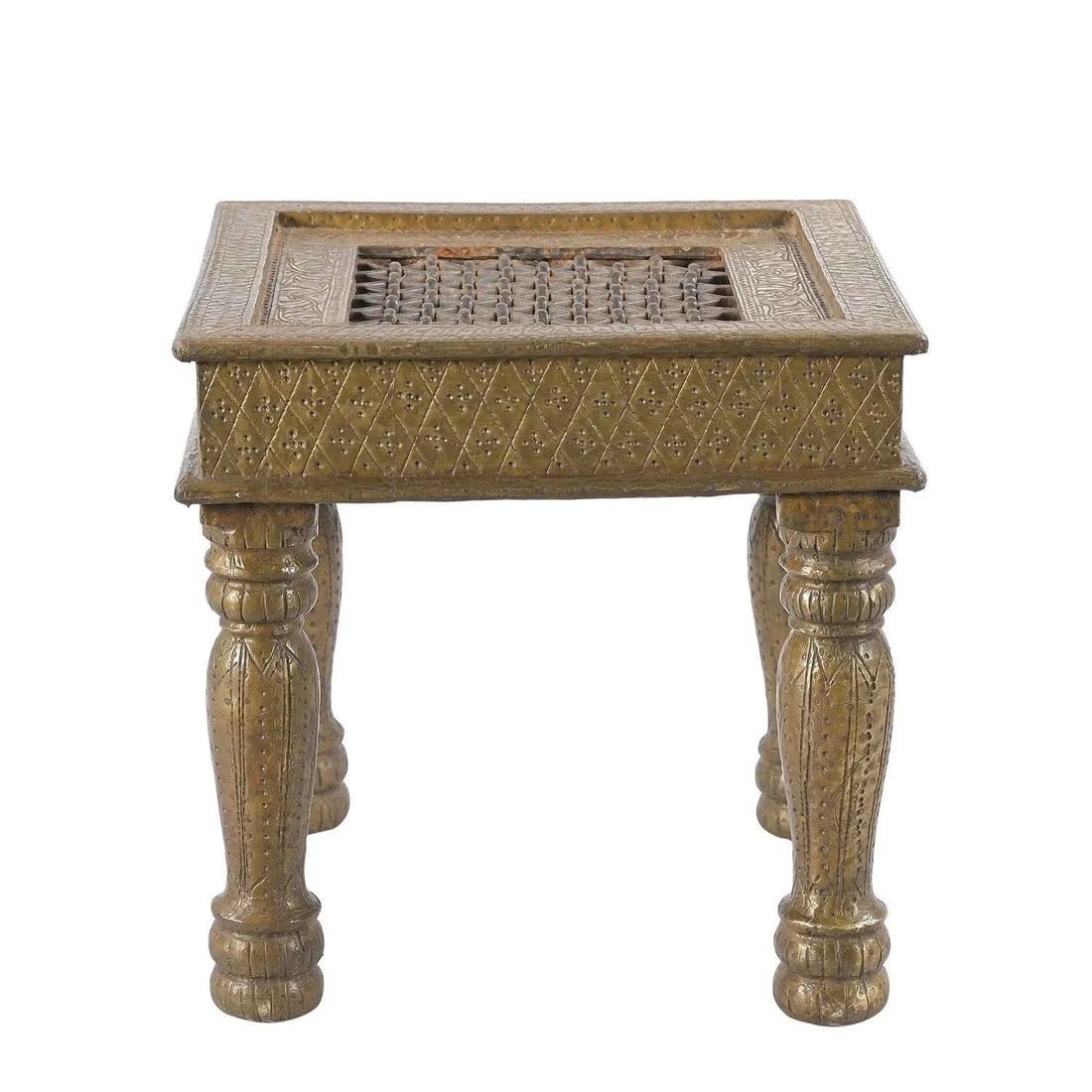 1980s Vintage Brass Foil Cladded Solid Wood Square End Table - 3