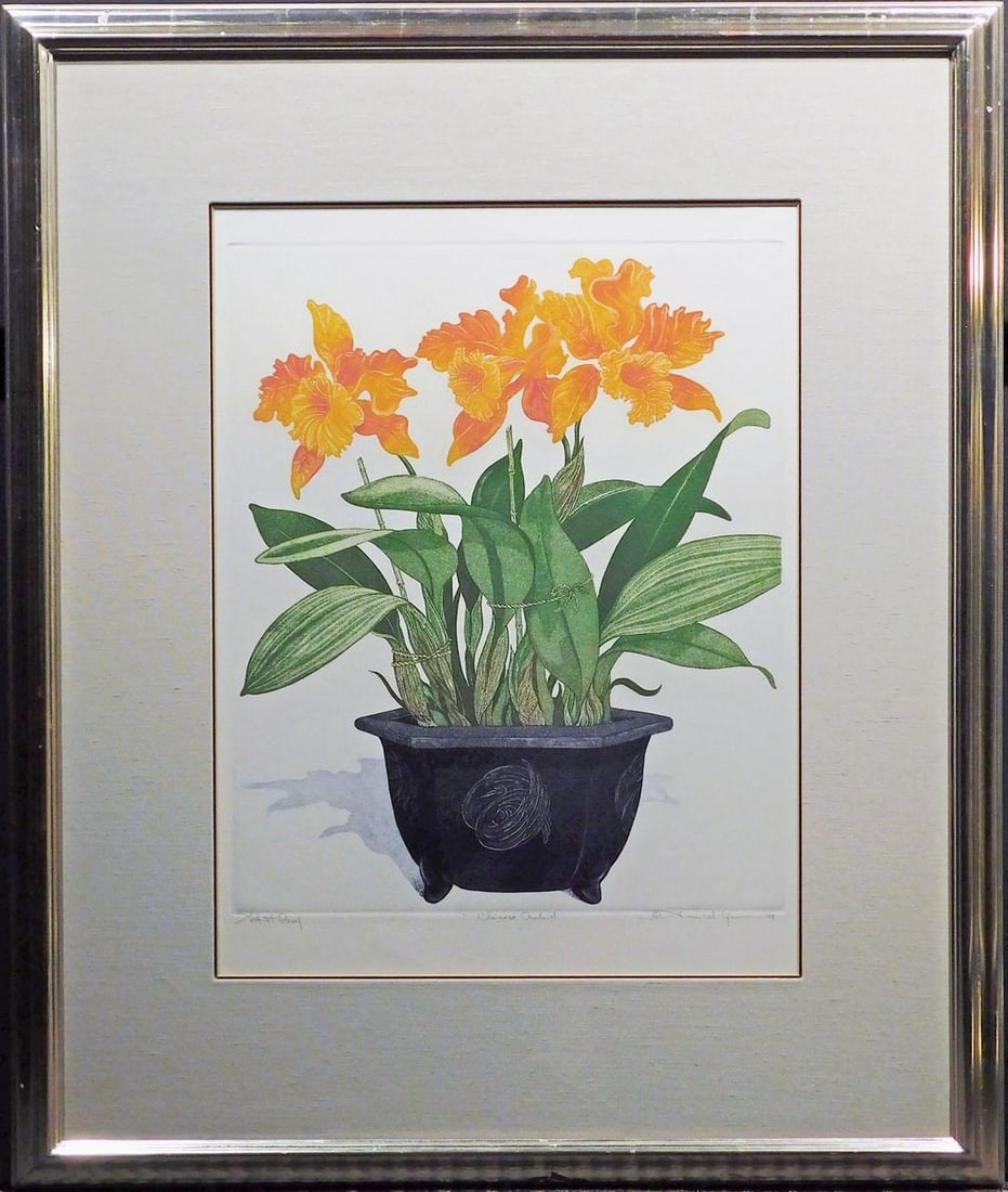 1970s Arnold Iger "Chinese Orchid" Hand Signed Original Color Etching Art Framed (1 of 4)