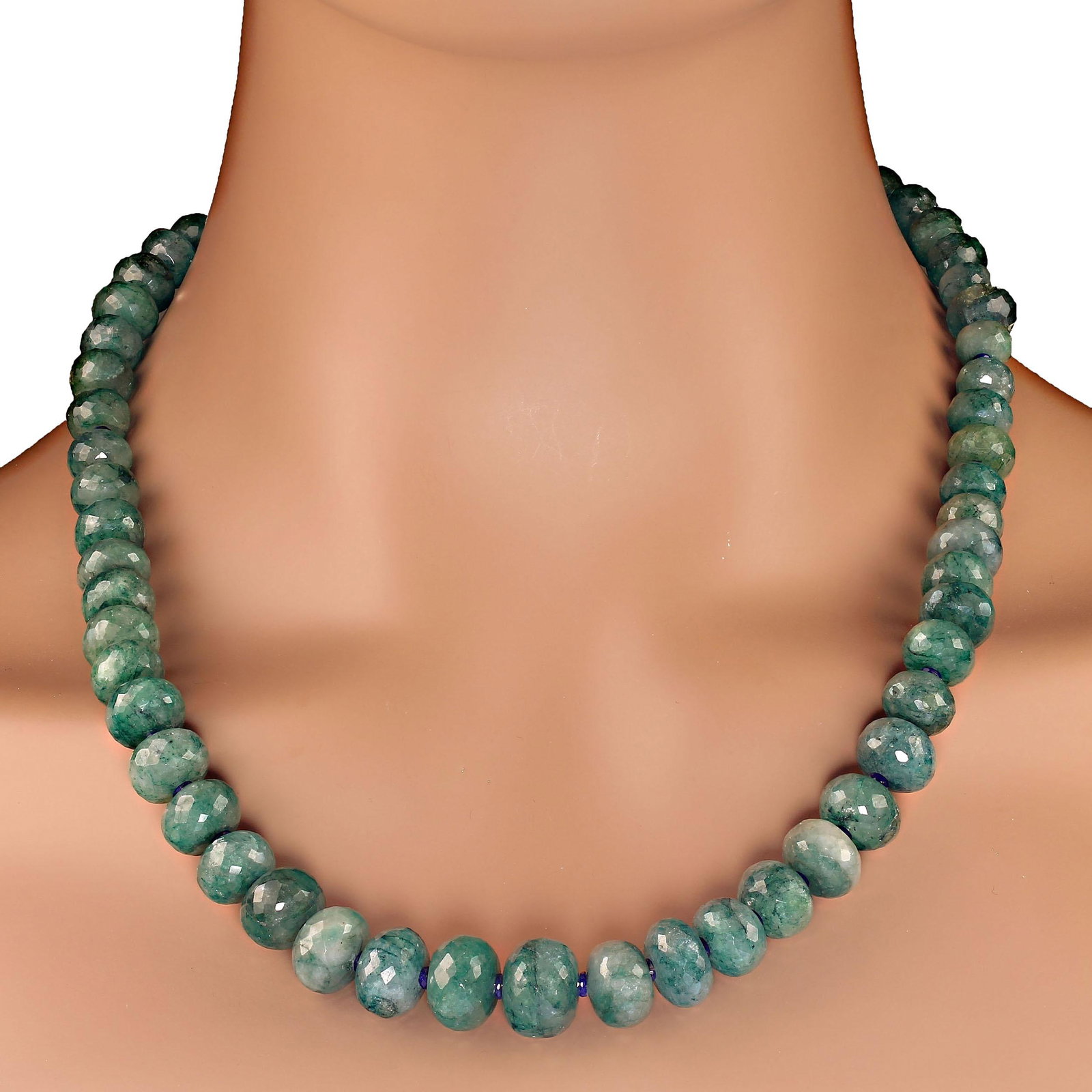Green Beryl/Emerald Graduated Faceted Necklace - 4