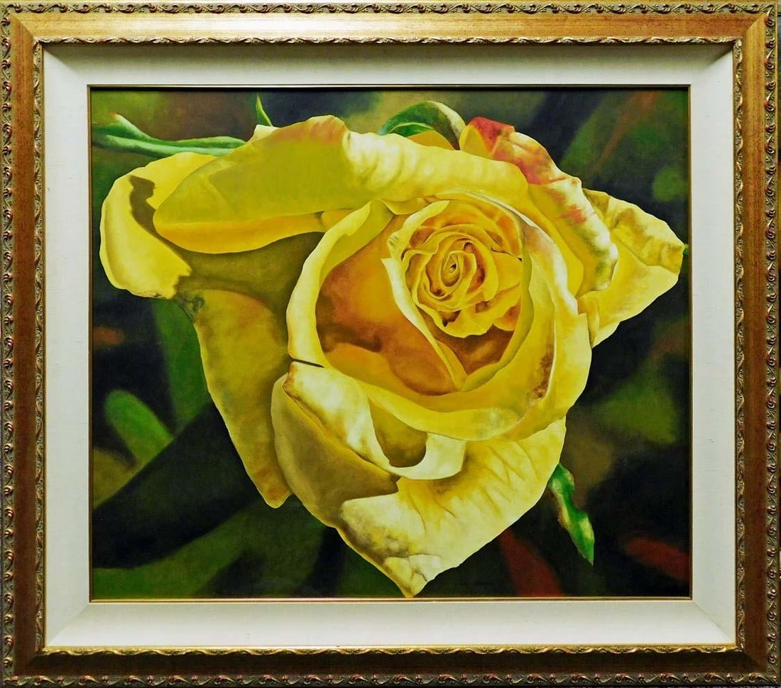 Walt Johnston "Yellow Rose" Oil Painting on Canvas Famed, Framed: Yellow Rose signed Original Oil on Canvas by Want Johnston Canvas Size: 31" x 35" Frame Size: 42" x 46" Custom Frame Condition: MINT Certificate of Authenticity and appraisal is included. 