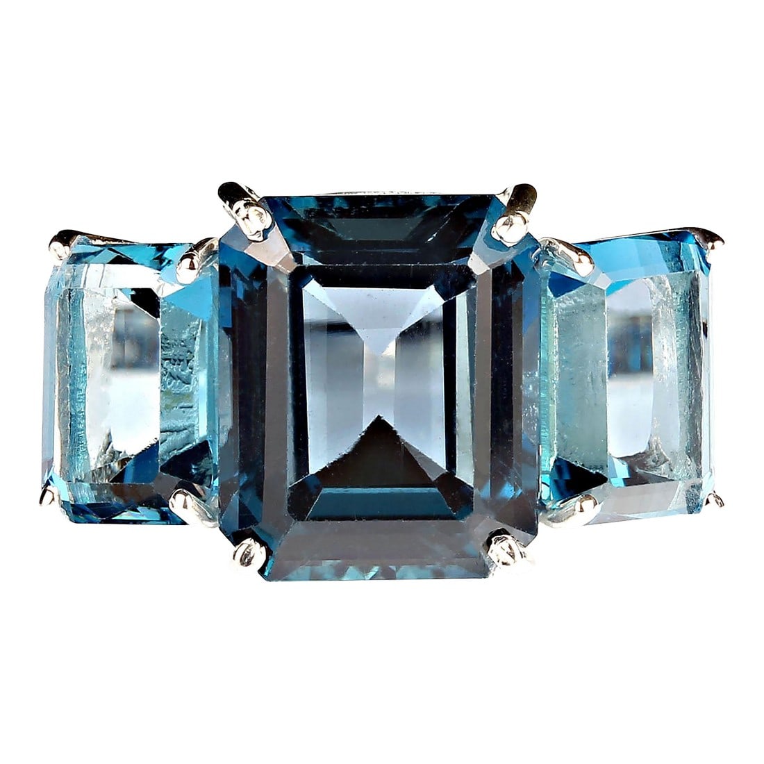 Classic Three Stone Ring of Emerald Cut London Blue Topaz Size 8 (1 of 4)