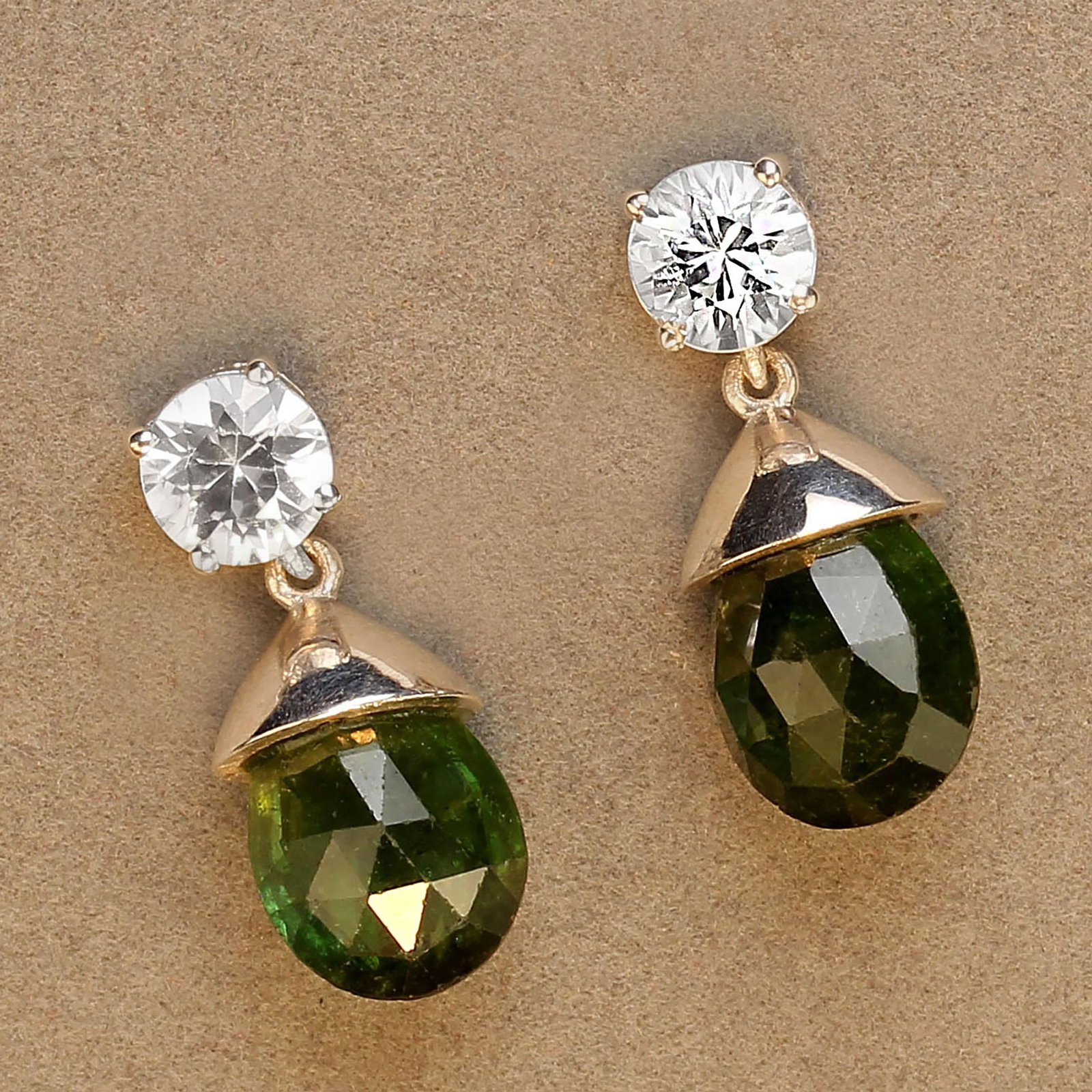 Evening Earrings of Genuine Zircons and Green Tourmalines - 2 Pieces - 3