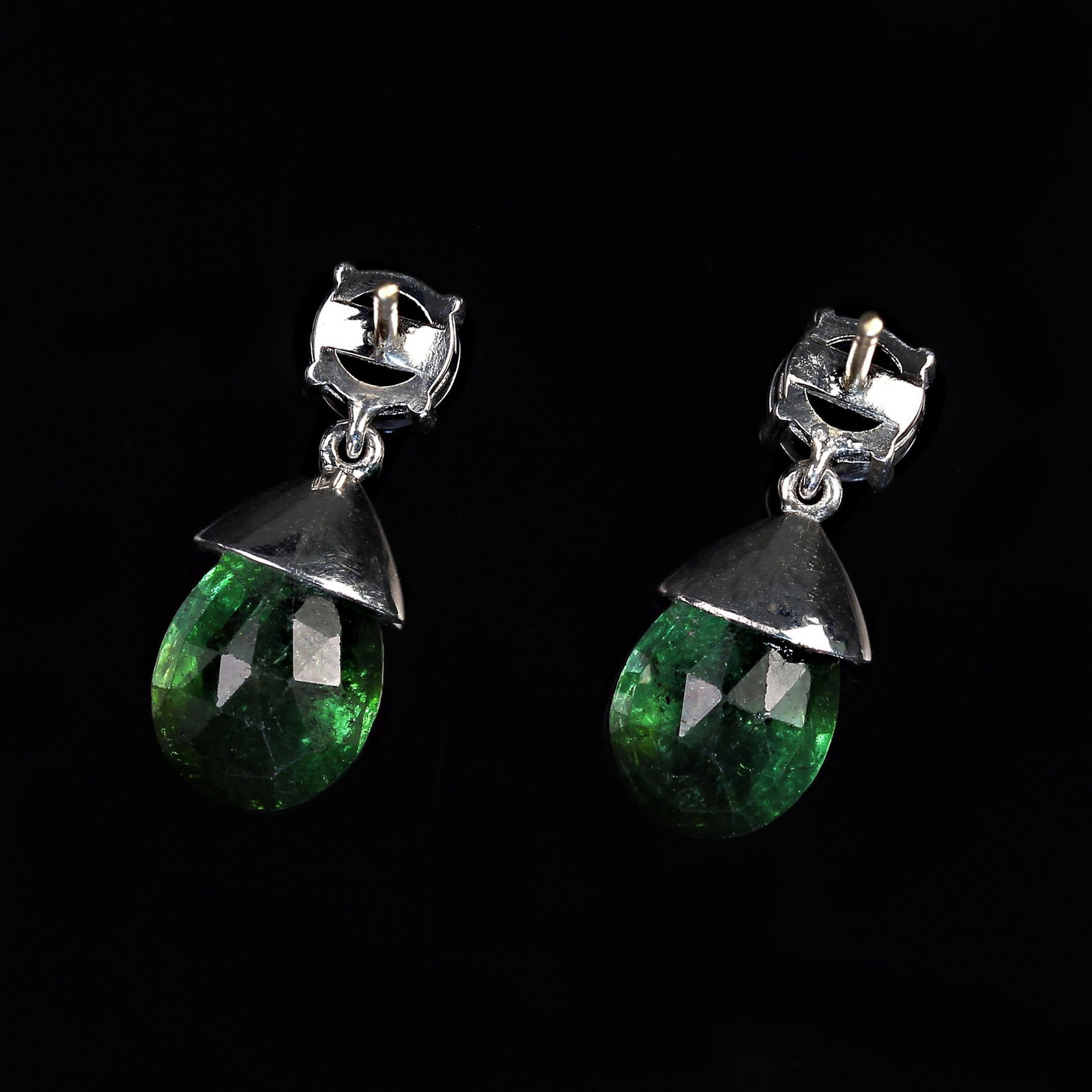 Evening Earrings of Genuine Zircons and Green Tourmalines - 2 Pieces - 4