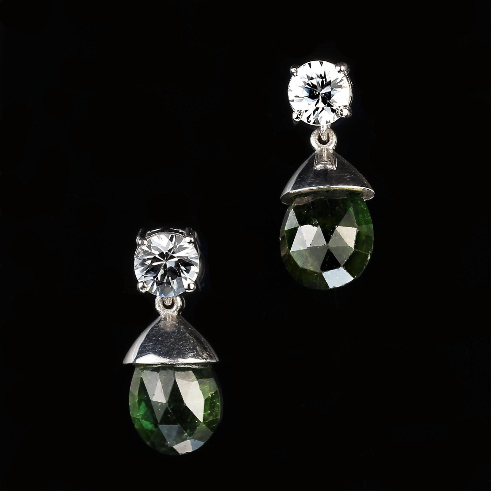Evening Earrings of Genuine Zircons and Green Tourmalines - 2 Pieces - 5