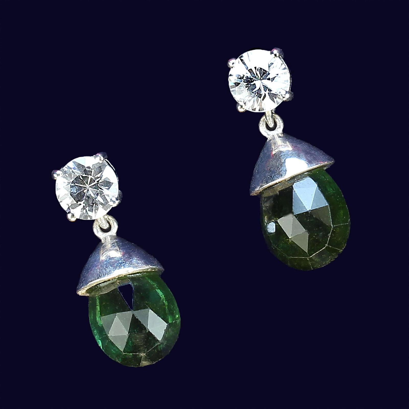 Evening Earrings of Genuine Zircons and Green Tourmalines - 2 Pieces - 6