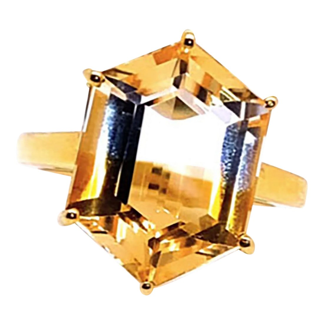 Shield Shaped Bi-Color Citrine in Gold Rhodium Ring Size 8: This is part of Chairish's Fine Jewelry assortment. Elegant shield shaped bi-color Citrine set in gold rhodium over Sterling Silver ring. This 9.56ct gemstone is a true sparkler! It comes from one