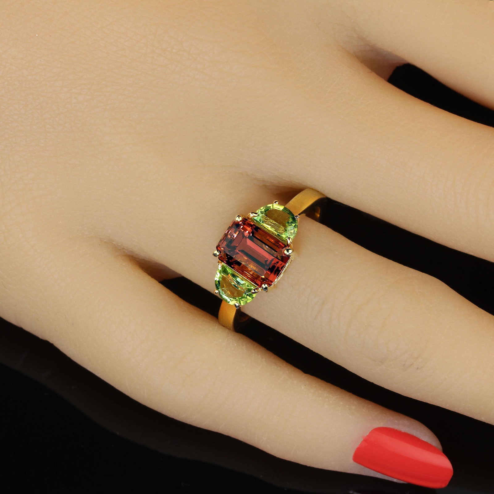Orange Tourmaline Accented With Peridot Ring Size 8 - 2