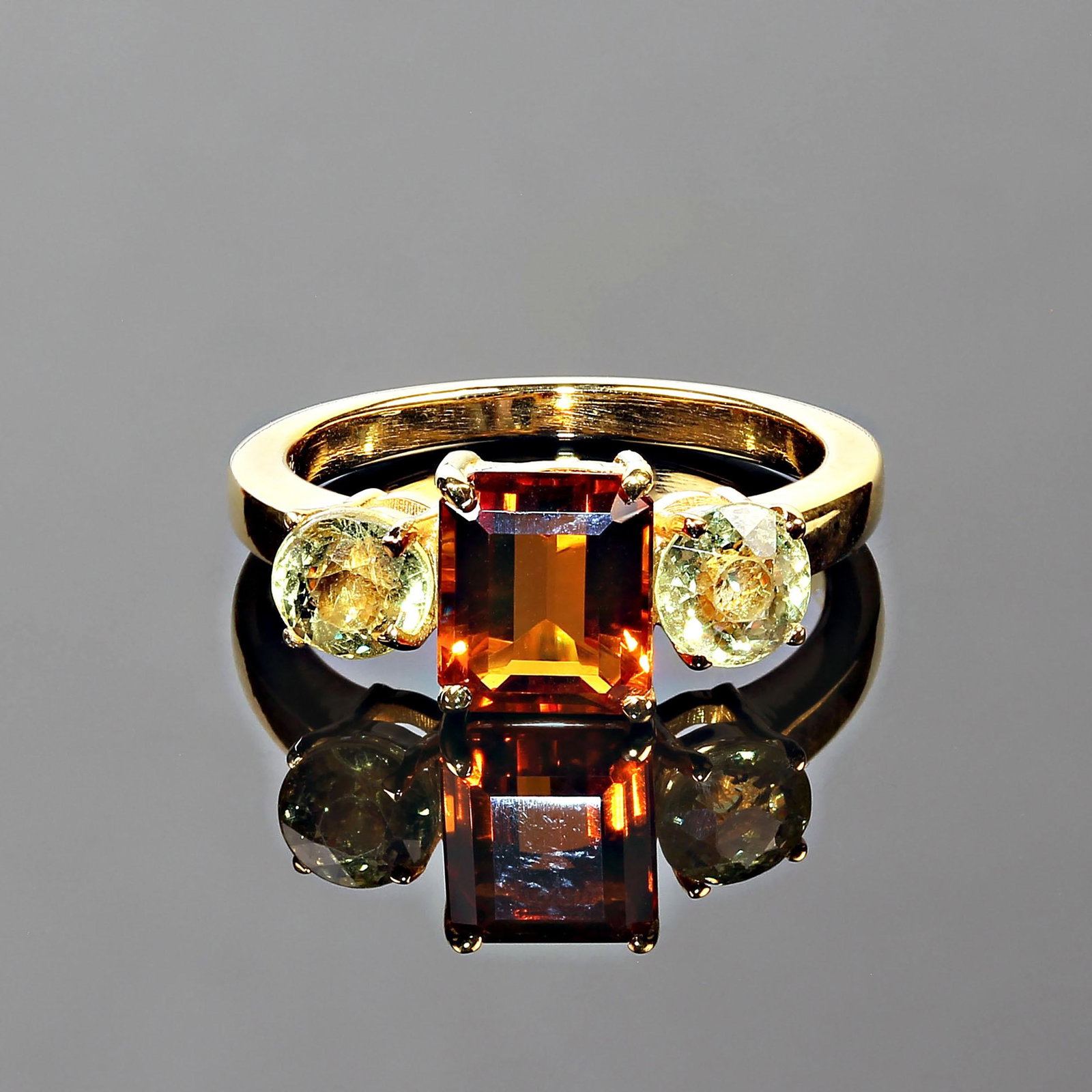 Orange Tourmaline Accented With Peridot Ring Size 8 - 4