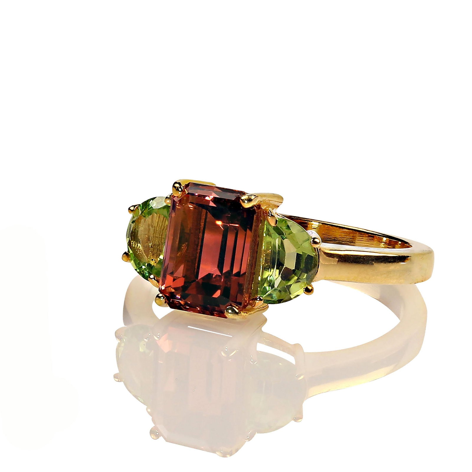 Orange Tourmaline Accented With Peridot Ring Size 8 - 5