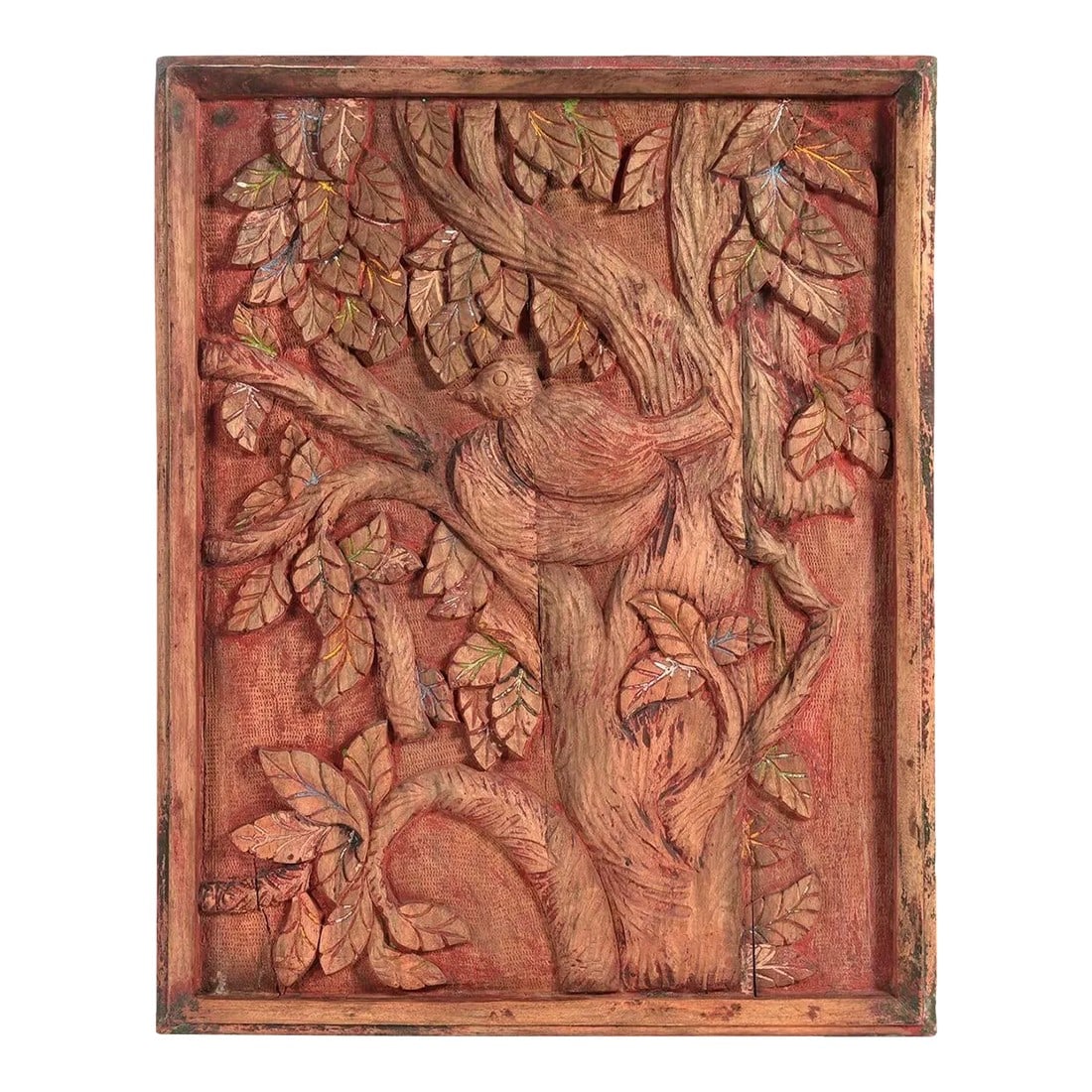 Vintage Carved Tree of Life With Birds Wooden Wall Panel: Dimensions: 23" W x 2" D x 30" H This piece is a vintage artwork and is handcrafted by artisans using basic hand tools. Due to the nature of this creative process, you can expect to find