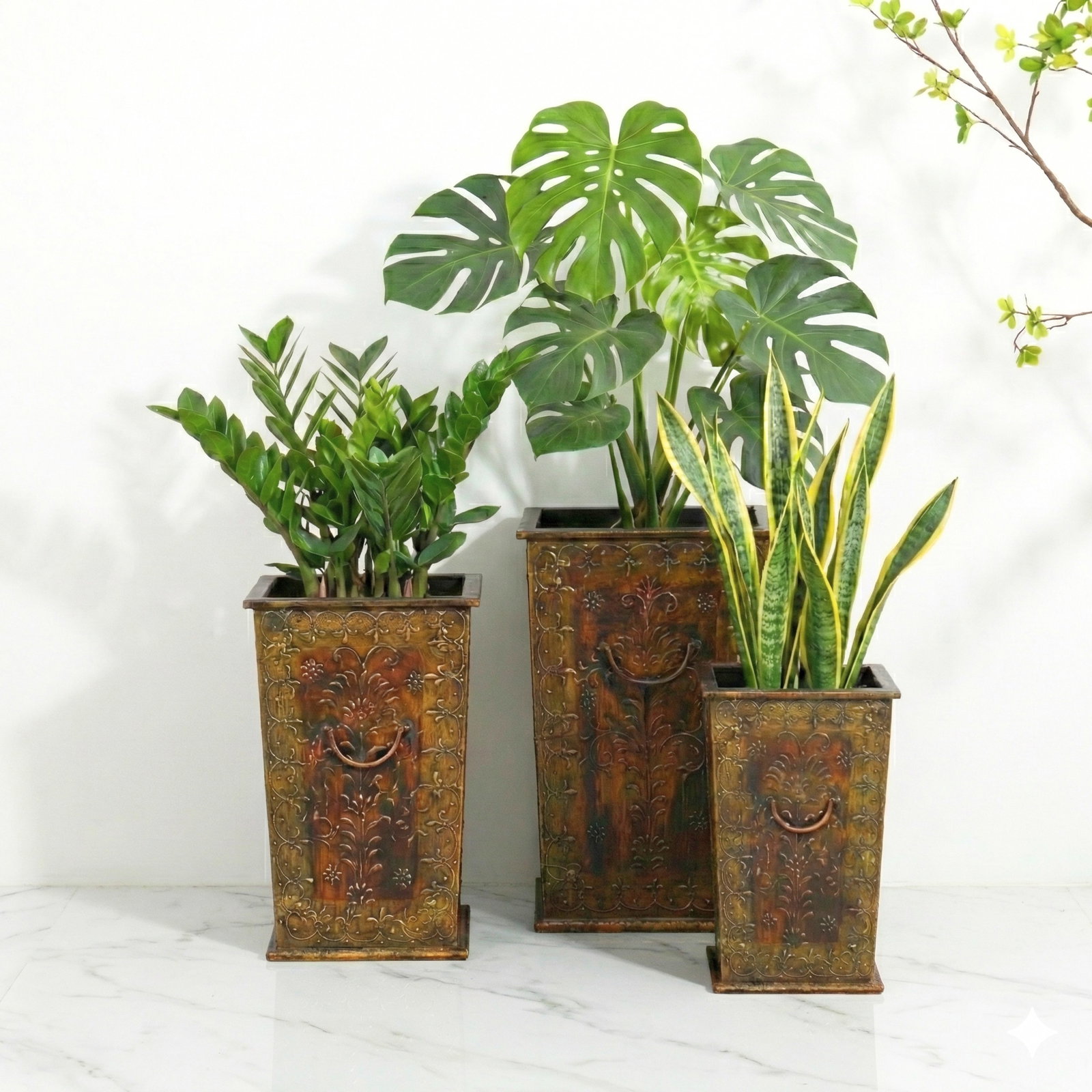 1990s Copper Gold Painted Square Vases - Set of 3 - 2