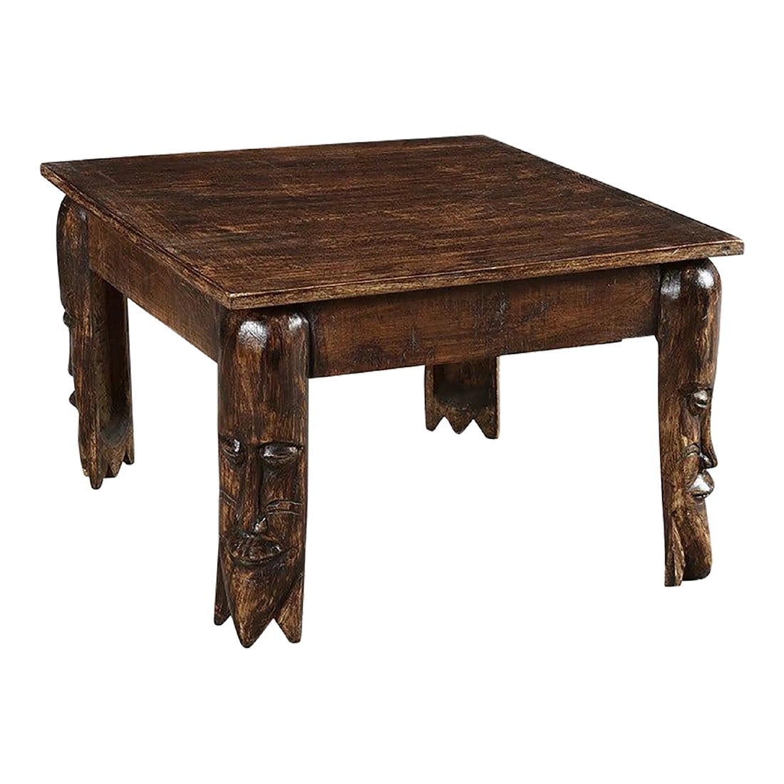 Hand Carved Tribal Mask Wooden 24" Square End Table (1 of 3)