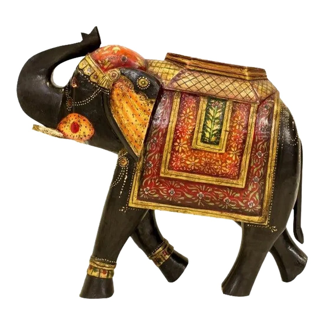 Vintage Solid Wood Hand Painted Elephant Garden Ornament: Dimensions: 25" Wide X 8" Deep X 24" High Features: "• A rare piece and one of its kind exists "• 100% solid wood construction "• Hand carved & Hand painted by skilled