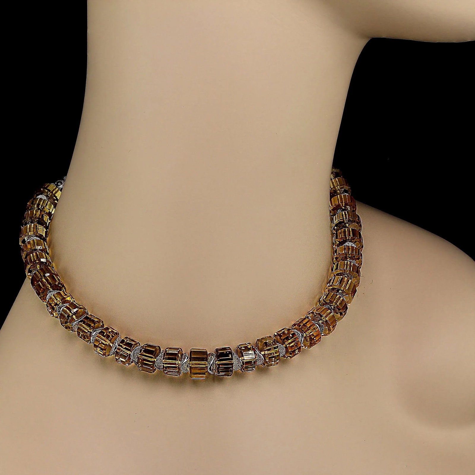 Choker Necklace of Cut Citrine Rondelles With Silver Clasp - 2