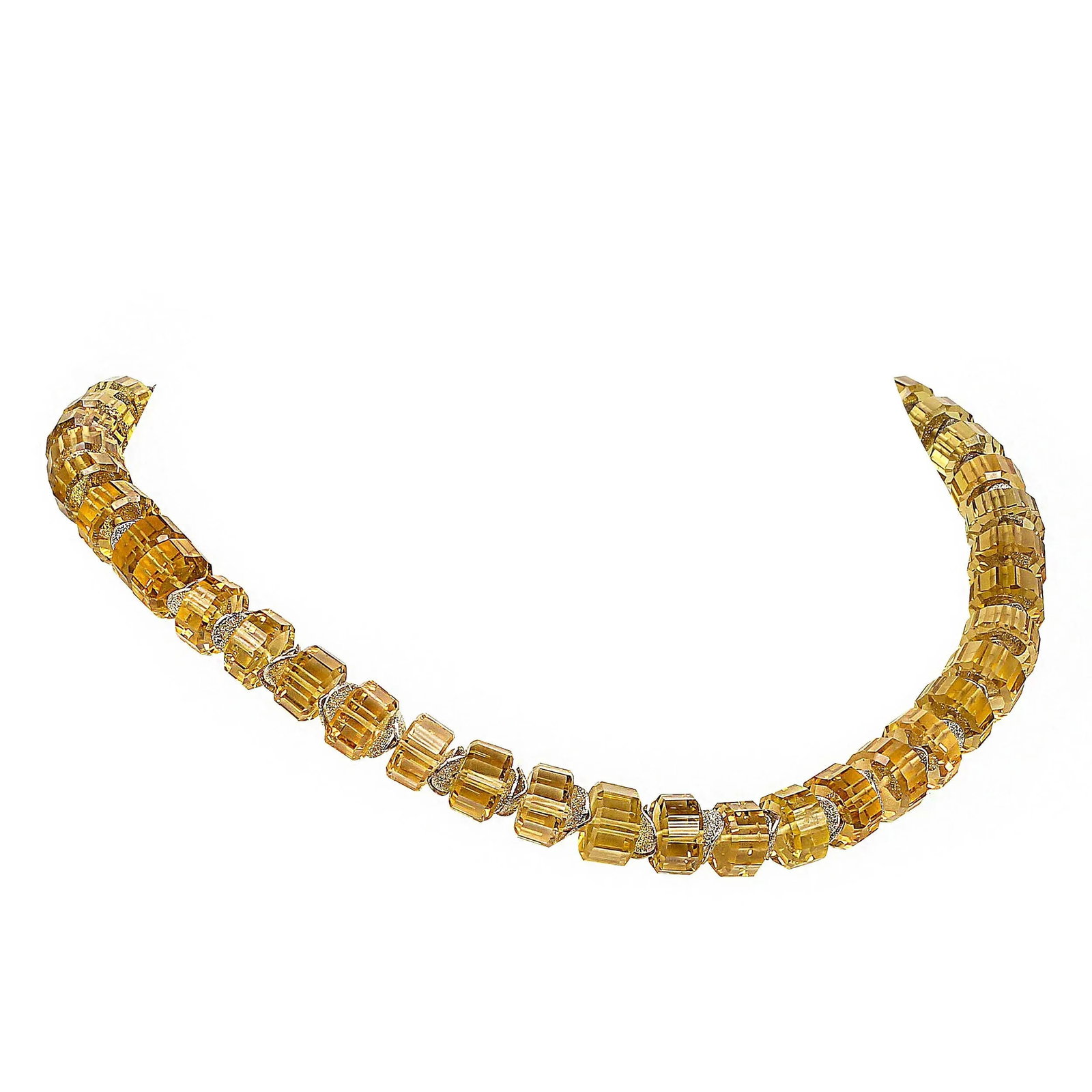 Choker Necklace of Cut Citrine Rondelles With Silver Clasp - 3