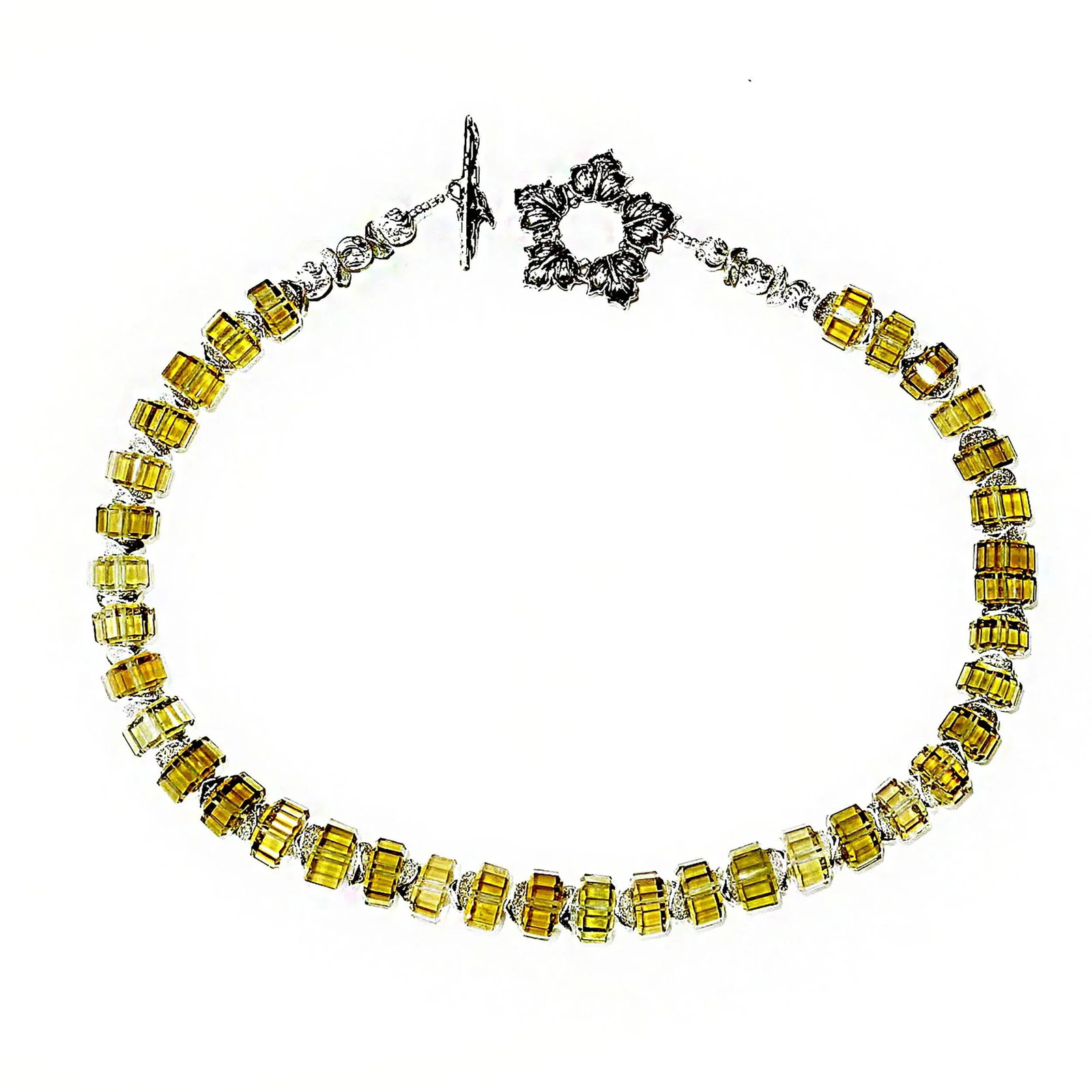 Choker Necklace of Cut Citrine Rondelles With Silver Clasp - 4
