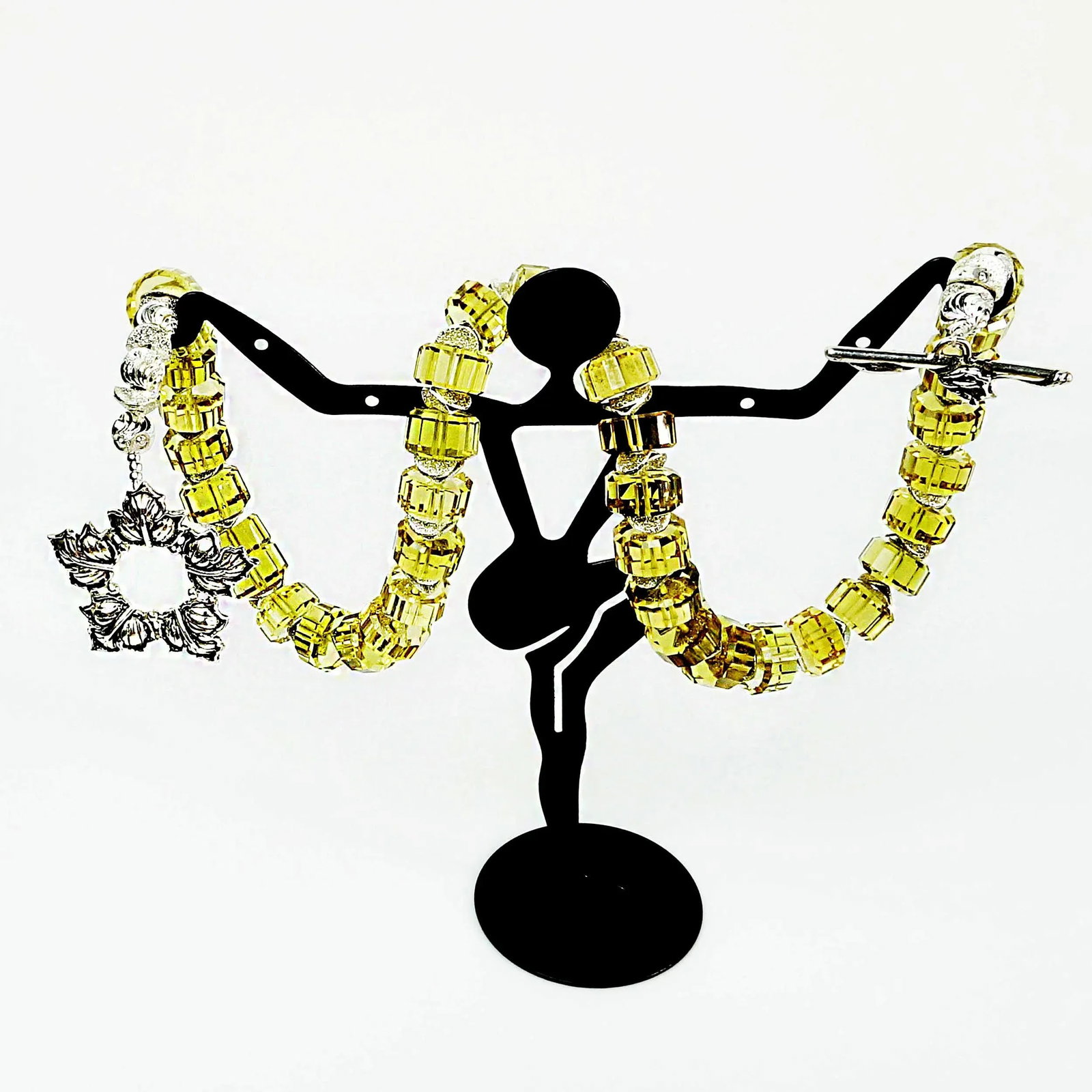 Choker Necklace of Cut Citrine Rondelles With Silver Clasp - 9