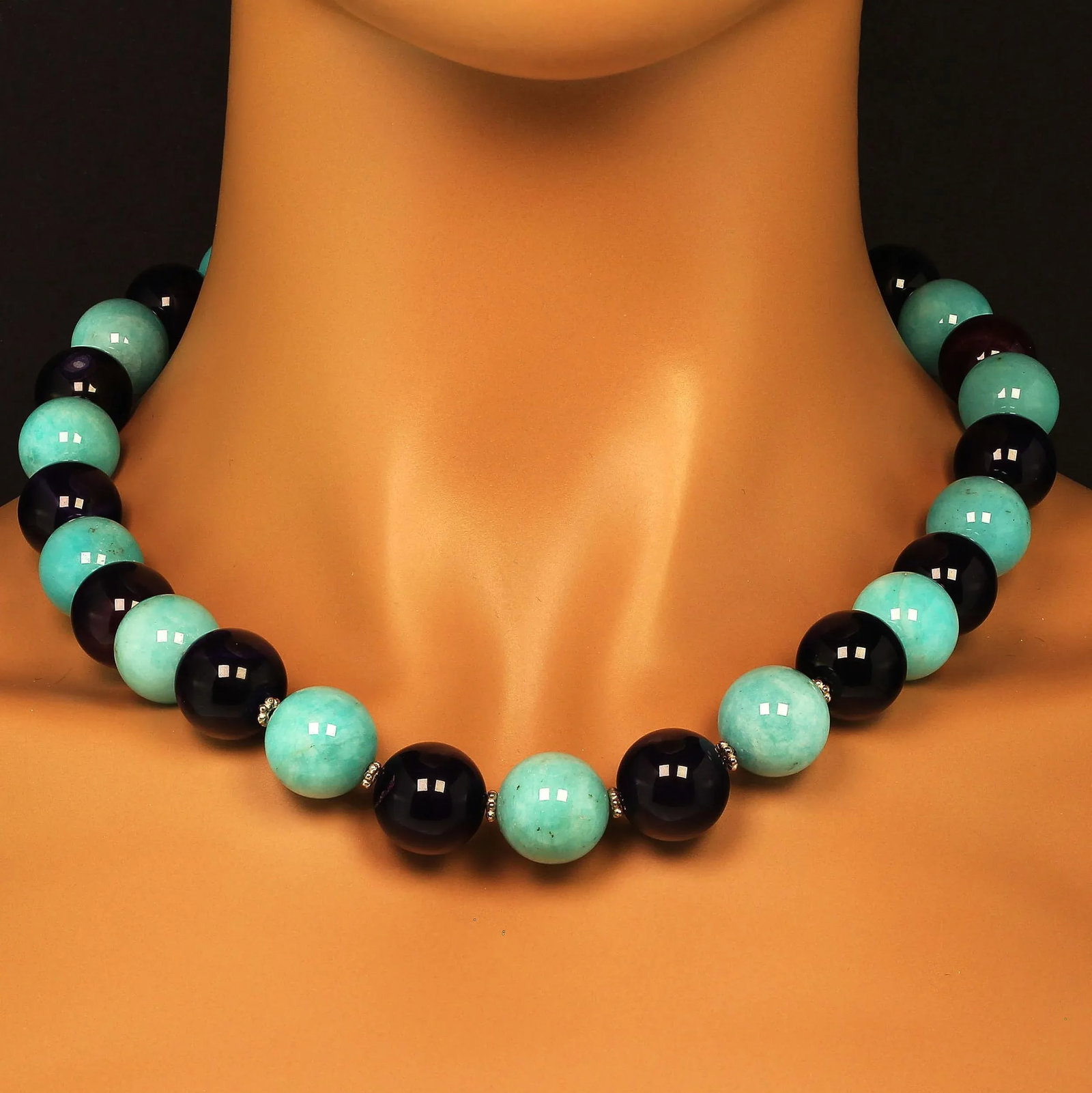 AJD Necklace of Amazonite and Amethyst Spheres February Birthstone - 2