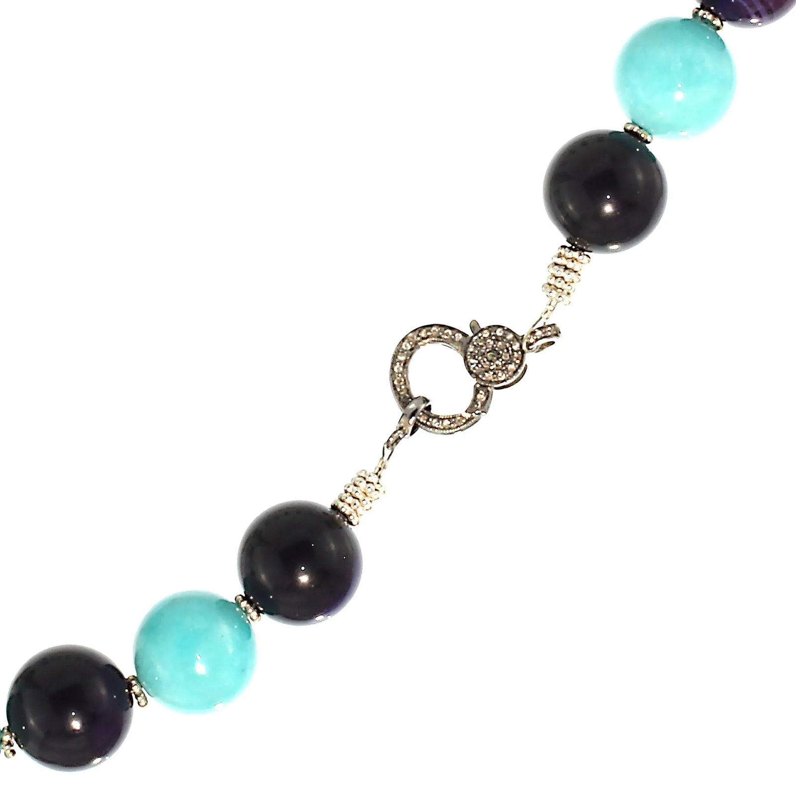 AJD Necklace of Amazonite and Amethyst Spheres February Birthstone - 4