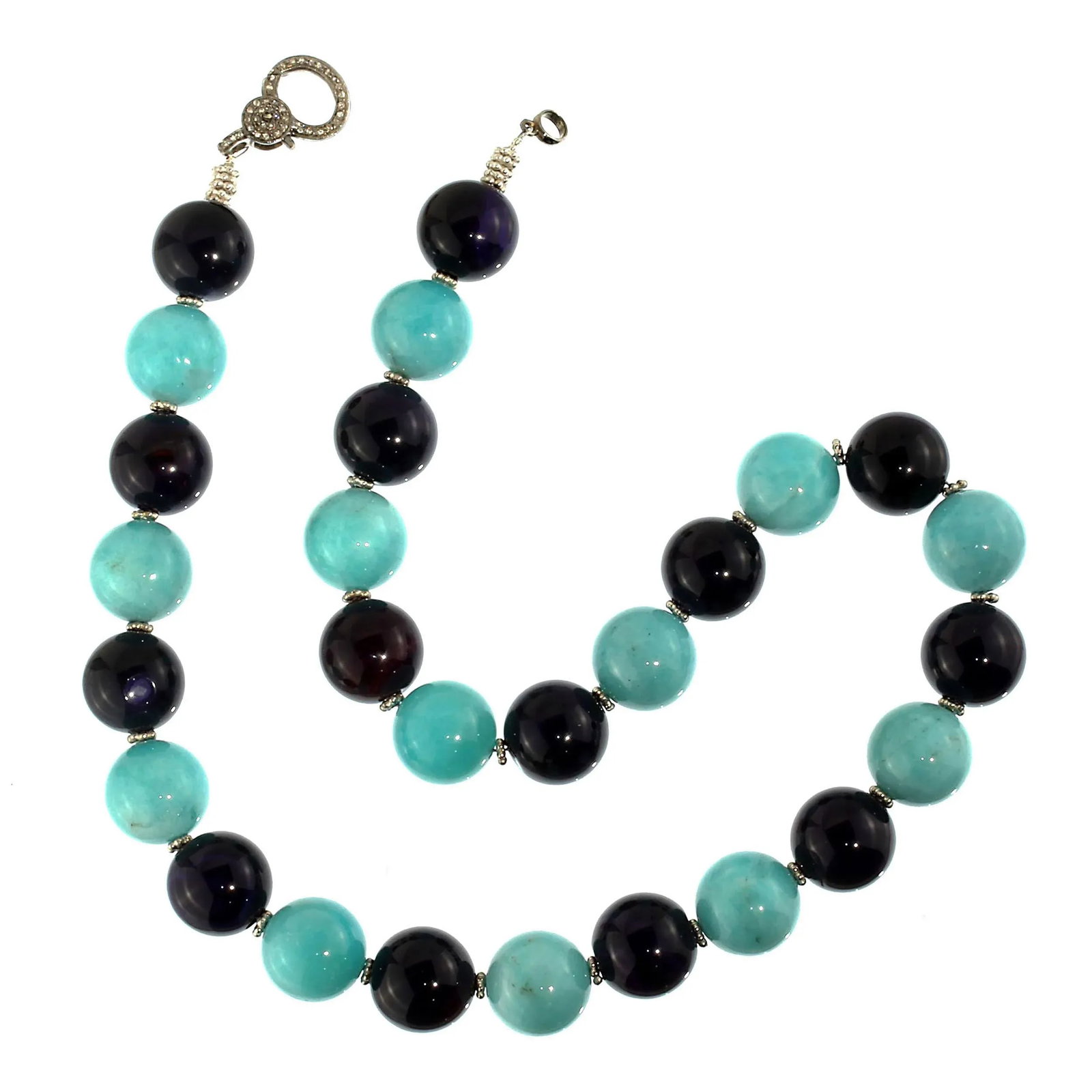AJD Necklace of Amazonite and Amethyst Spheres February Birthstone - 7