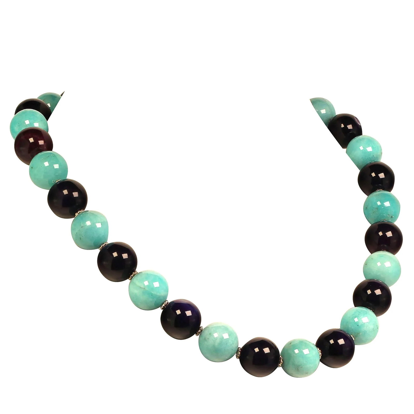 AJD Necklace of Amazonite and Amethyst Spheres February Birthstone - 9
