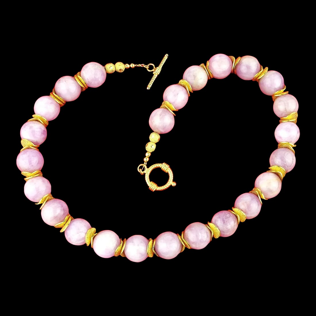 Pink Kunzite With Goldy Accents Necklace - 2