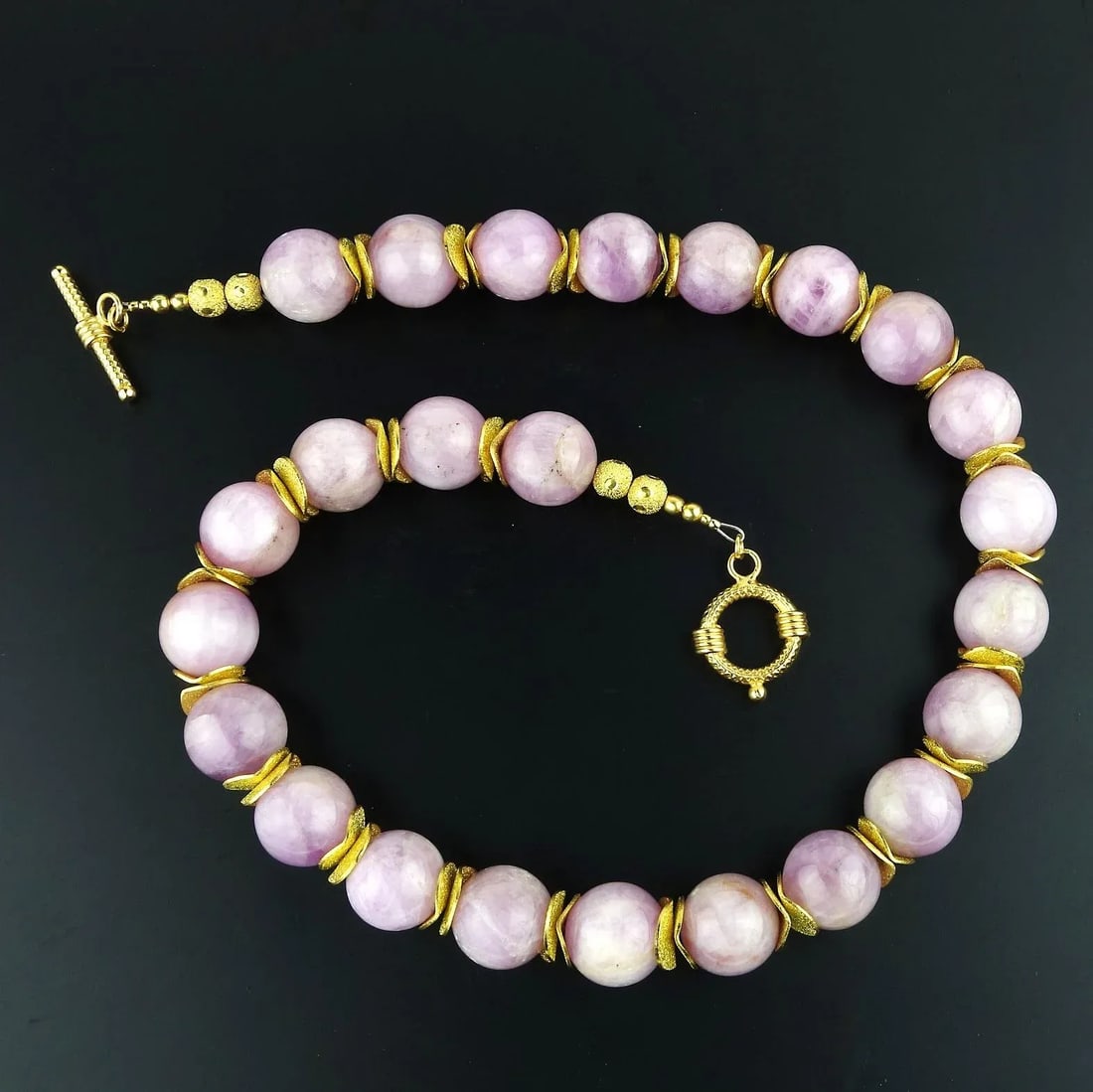 Pink Kunzite With Goldy Accents Necklace - 5