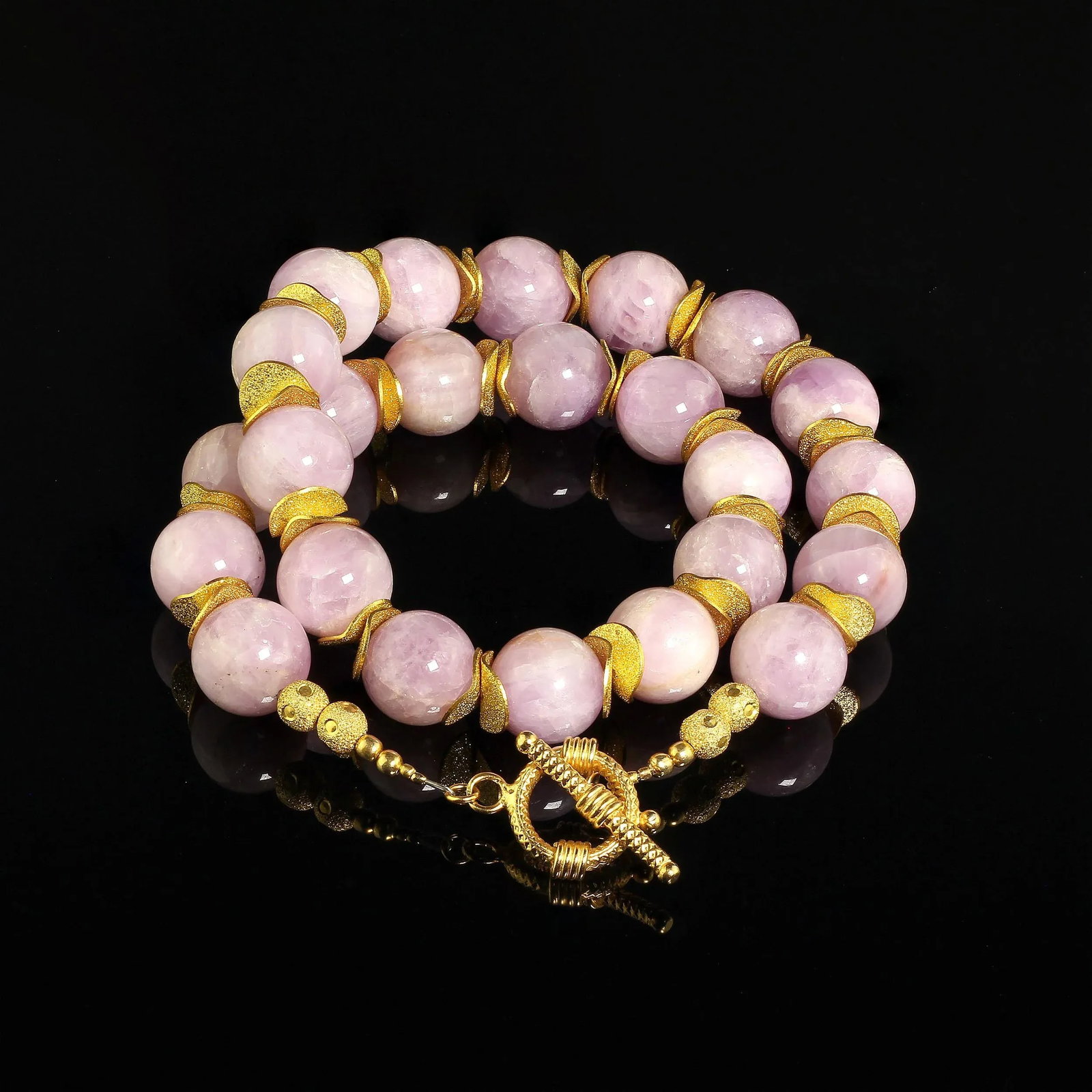 Pink Kunzite With Goldy Accents Necklace - 8