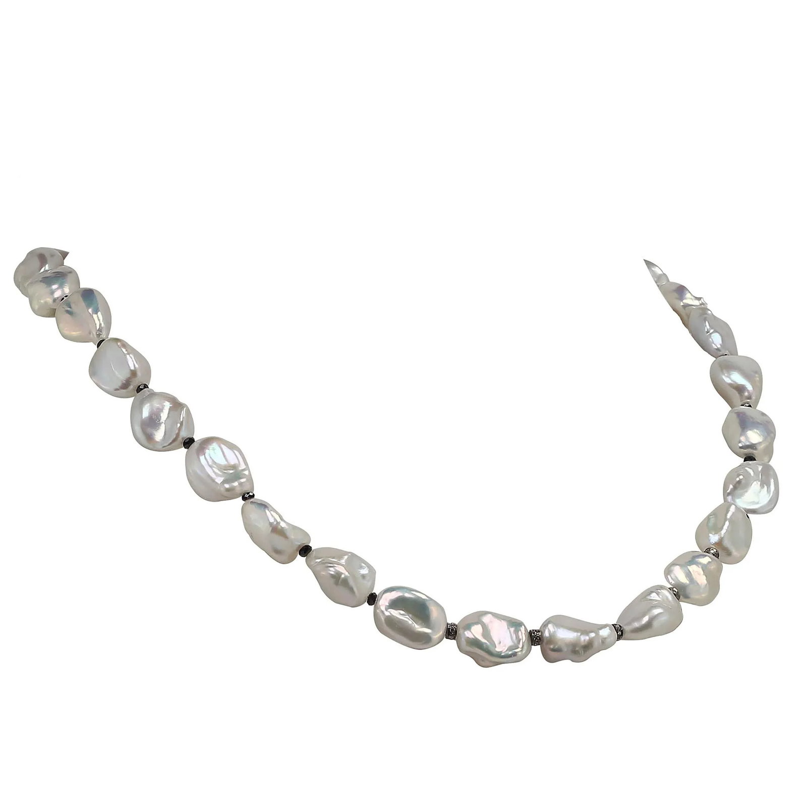 Iridescent Silver Baroque Pearl Necklace and Diamond Accents - 8