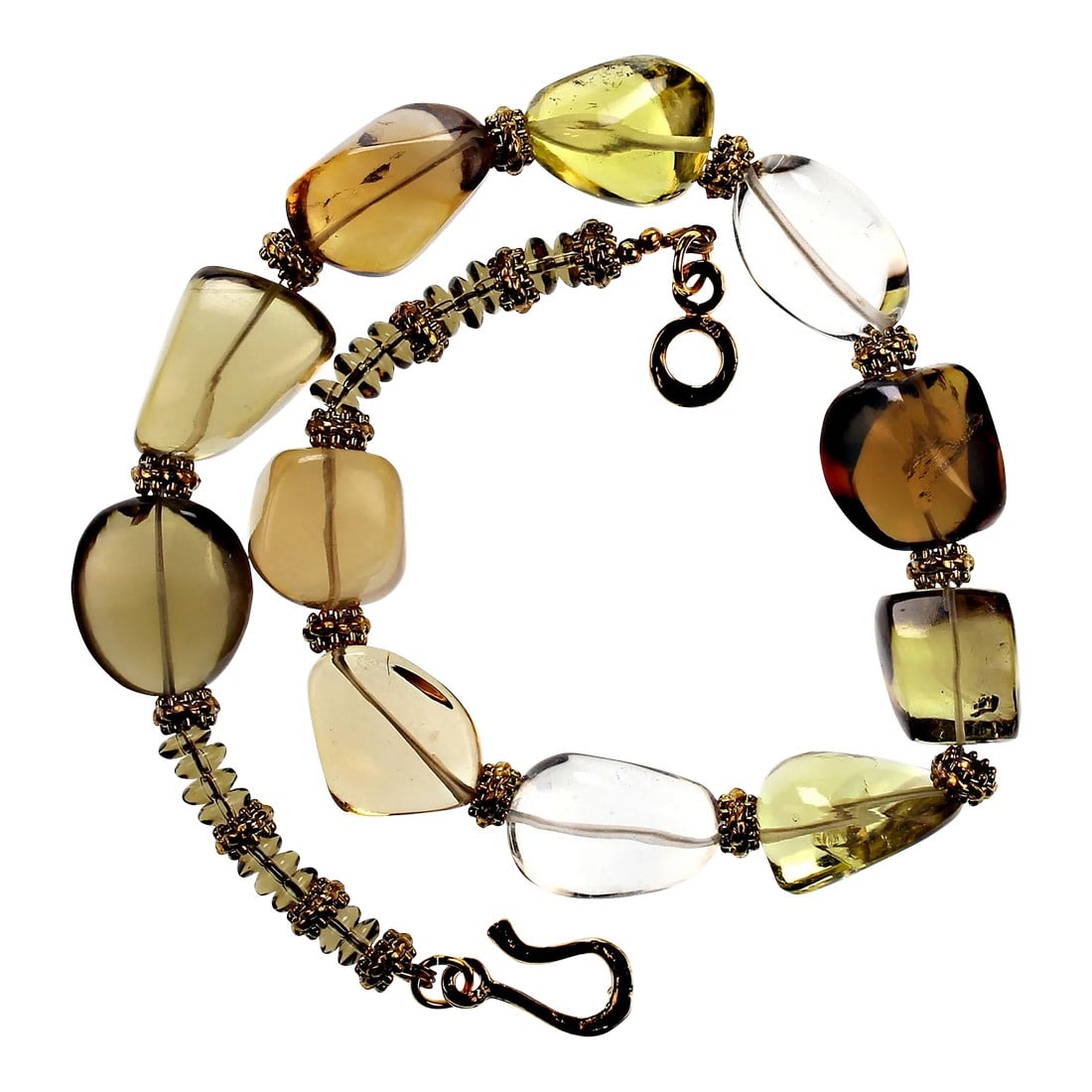 Autumn Tone Polished Quartz Nugget Necklace: This is part of Chairish's Costume Jewelry assortment. Introducing the Handmade Autumn Tones Quartz Nugget Necklace – a breathtaking accessory that captures the essence of the season. This