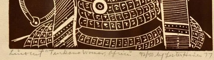 1980s Lester Hines Turkano Woman Africa Signed Fine Art Linocut Framed - 3