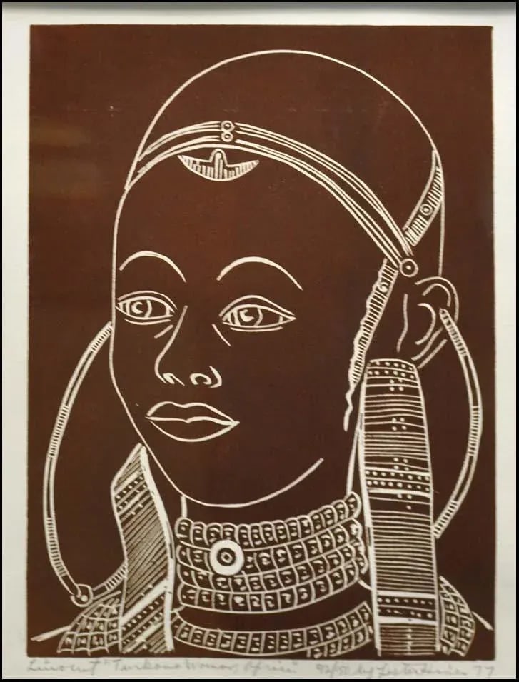 1980s Lester Hines Turkano Woman Africa Signed Fine Art Linocut Framed - 4