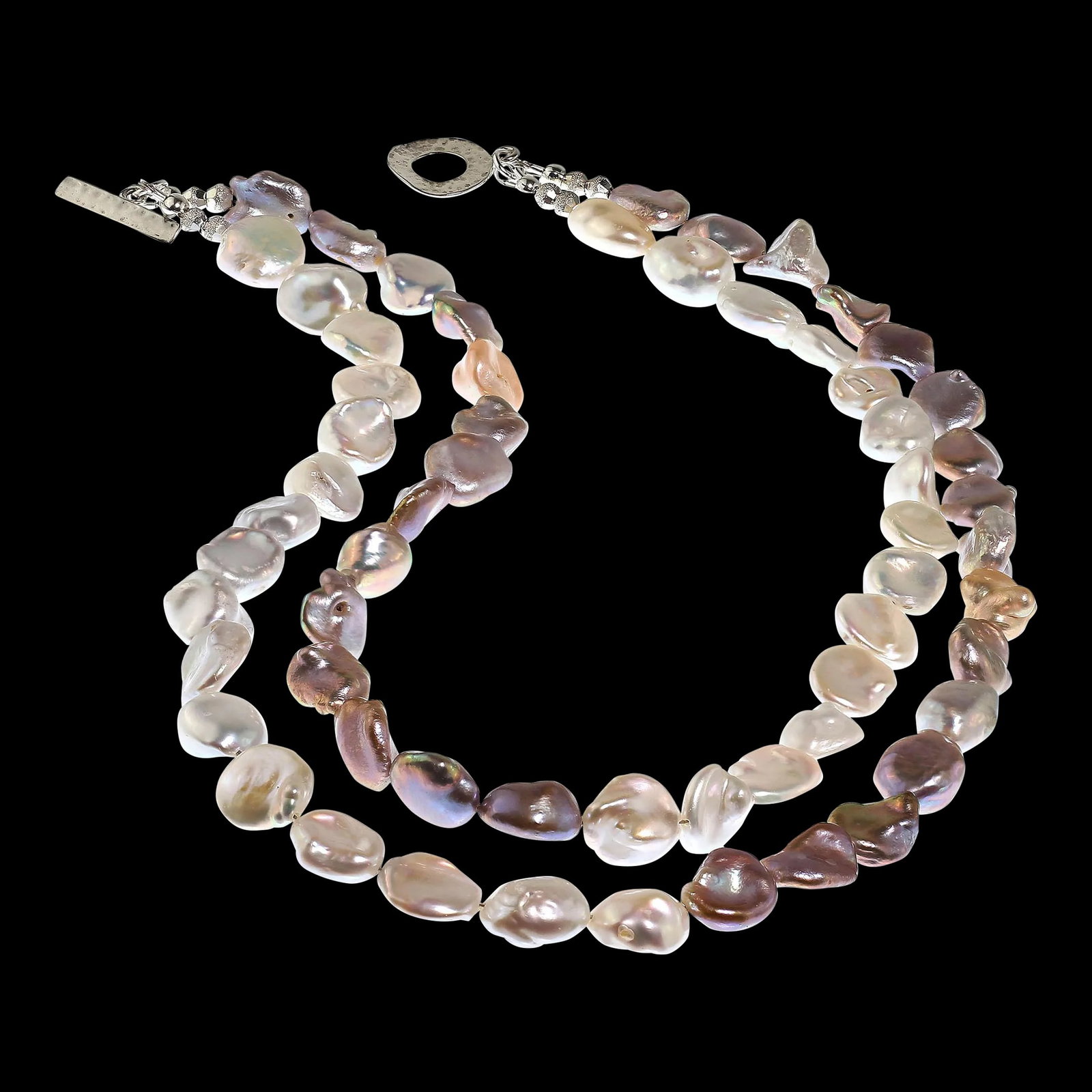 Two-Strand Pearls in Silver & White Cross Over Pattern Necklace - 2