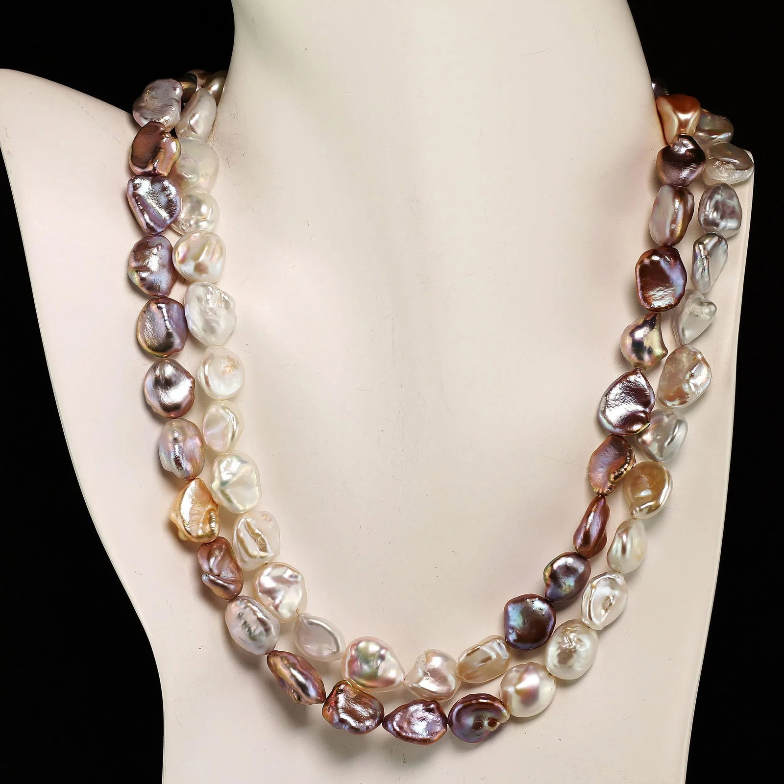 Two-Strand Pearls in Silver & White Cross Over Pattern Necklace - 4
