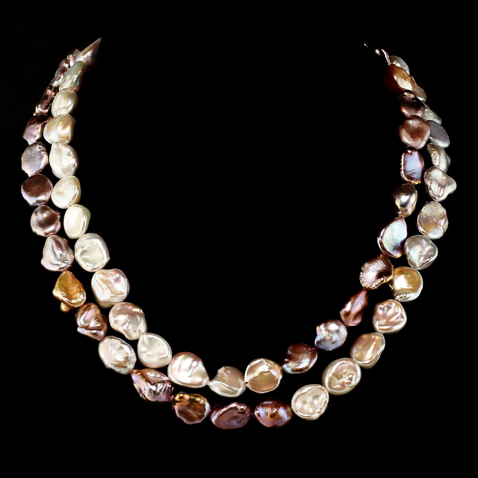 Two-Strand Pearls in Silver & White Cross Over Pattern Necklace - 6