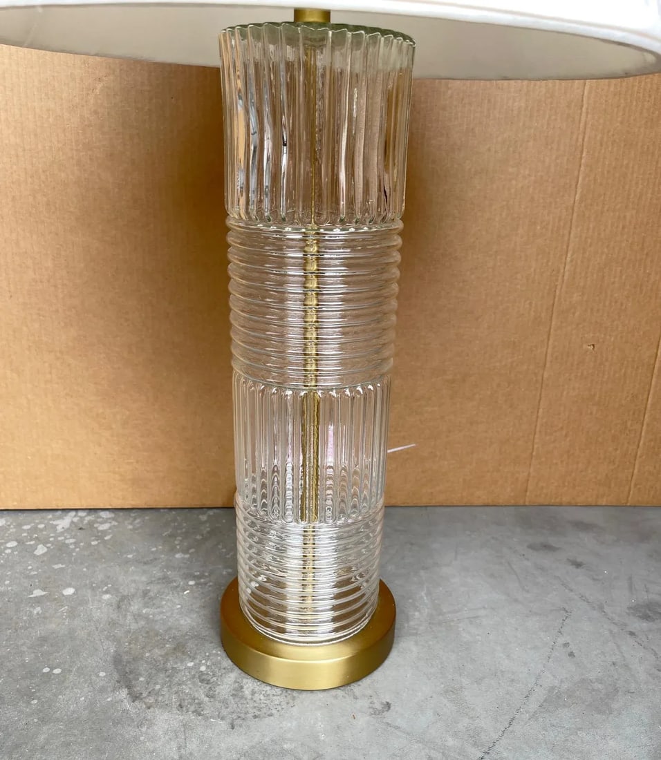 Stiffel Ribbed Glass Cylinder Table Lamp - 4