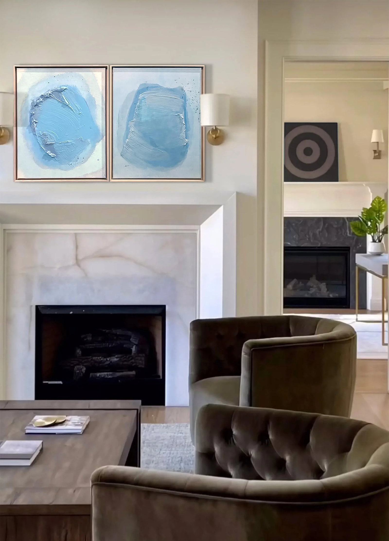 Raku No01 Dimensional Texture Abstract Painting in Atmospheric Sky Blue and Periwinkle, Framed - 10