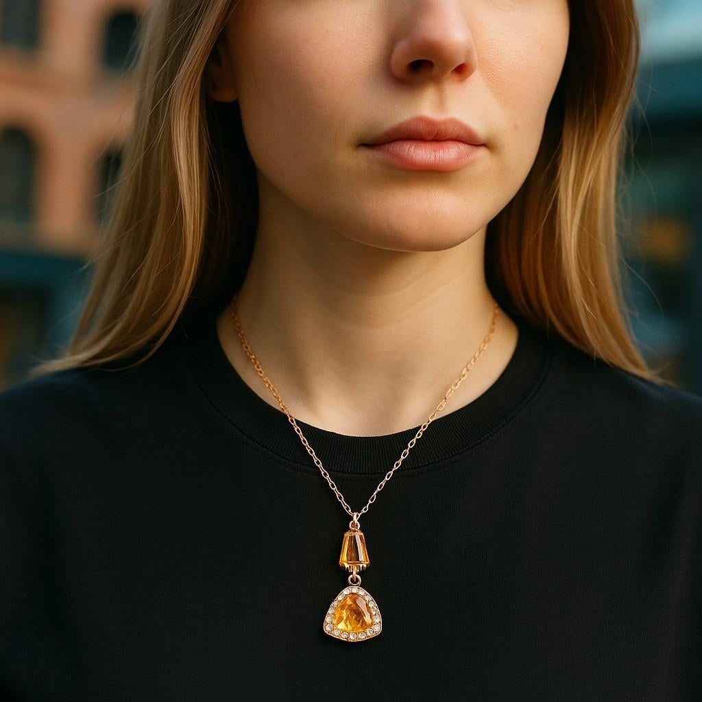 Shaped Yellow Sapphire Diamond 2.45 Carat 14 Karat Gold 17 Inch Pendant - 2