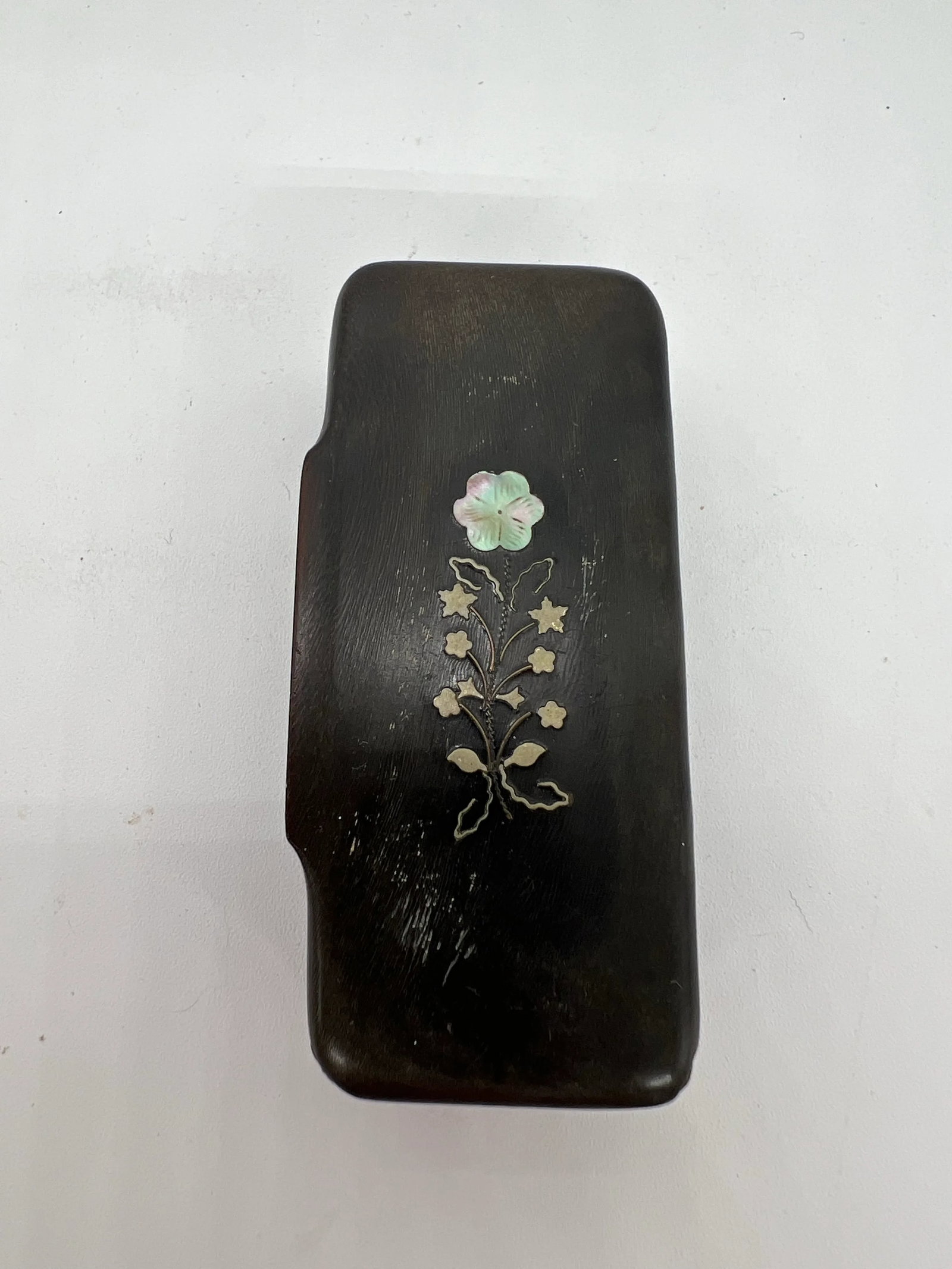 Antique Victorian Era Solid Horn Snuff Box Pique Inlay - 2